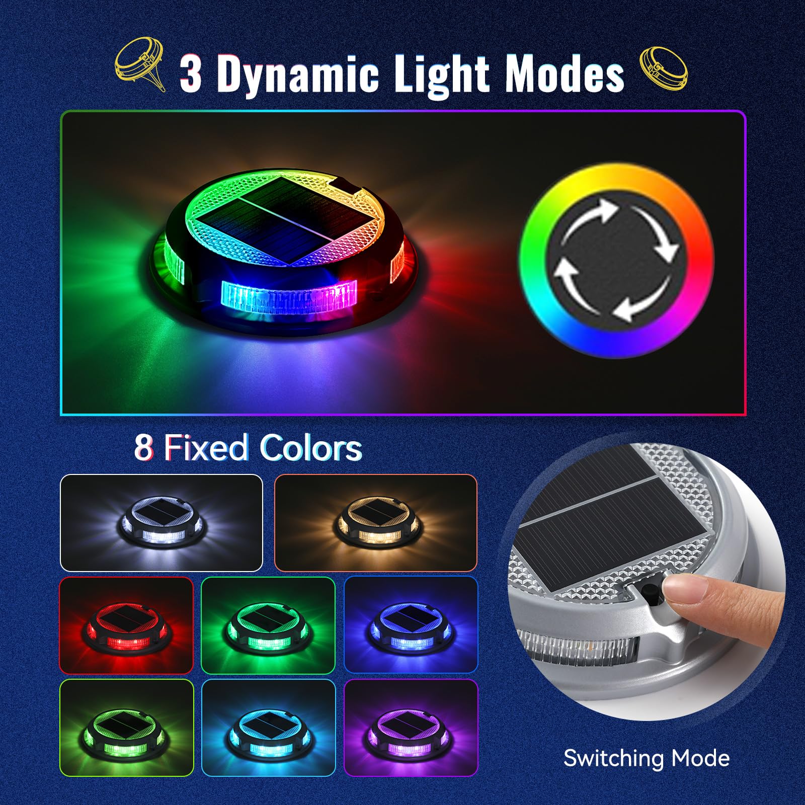 Solar Driveway Lights Outdoor 12 Pack, Rgb Colors Solar Deck Lights Outdoor Waterproof Ip68, Solar Dock Lights Driveway Marker F