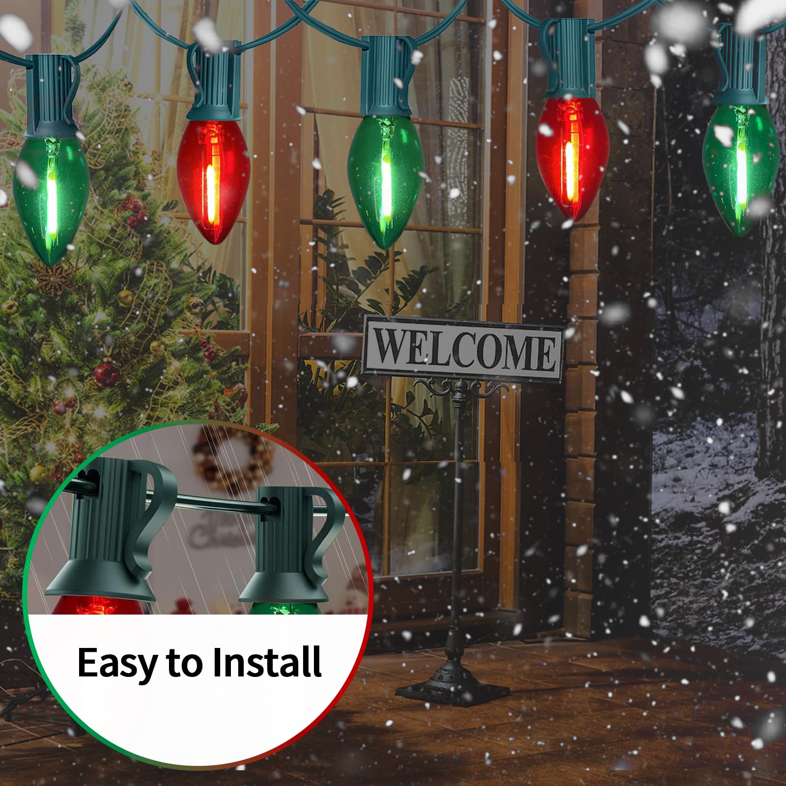Chyparty 25Ft C7 Christmas Lights Outdoor  Red Green Classic 2-Color Led String Lights For Roof  Fence  Tree  Traditional Holiday Decor