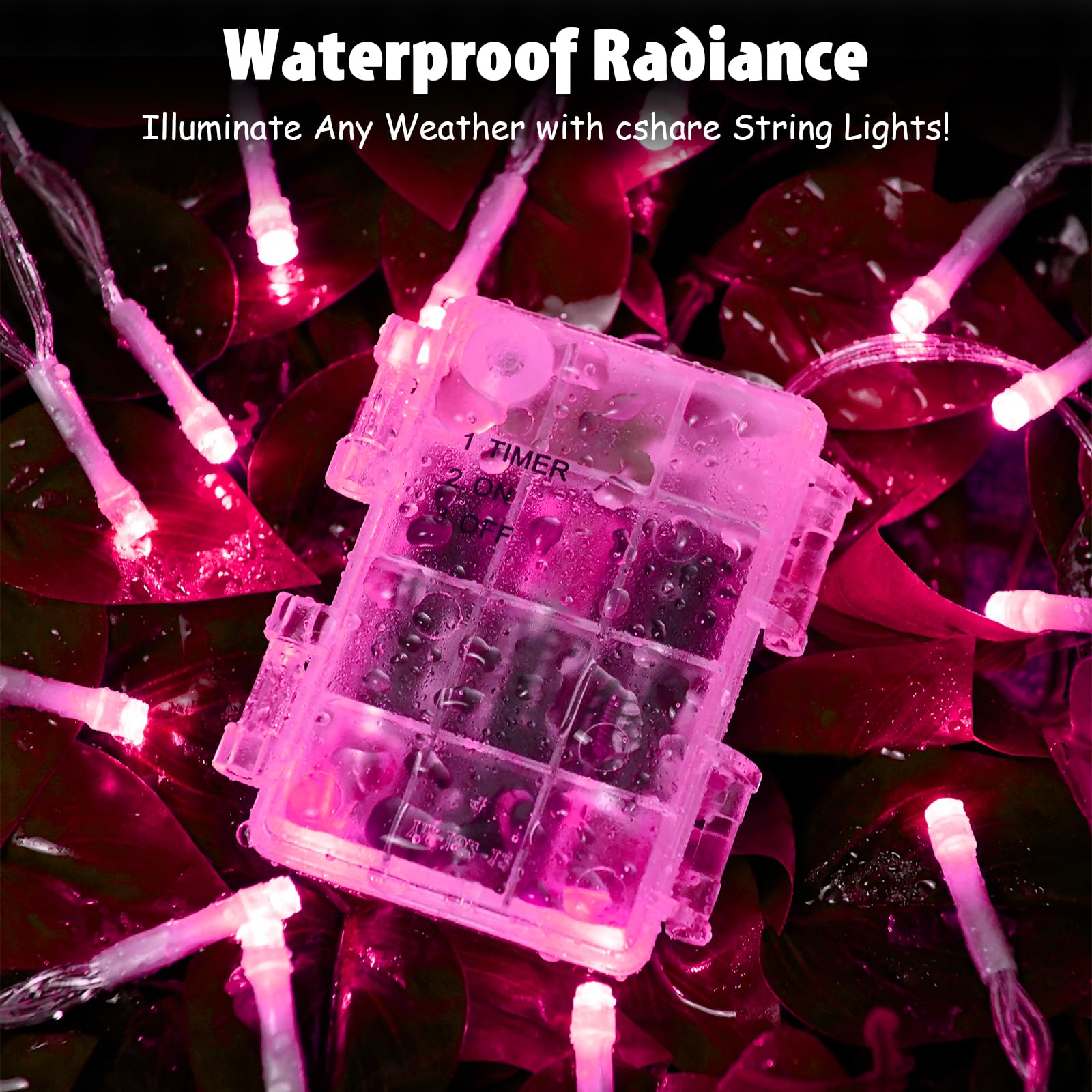 cshare String Lights Outdoor 30 LED Pink Fairy Lights 9.8ft Battery Operated with Timer for Indoor & Outdoor Decorations