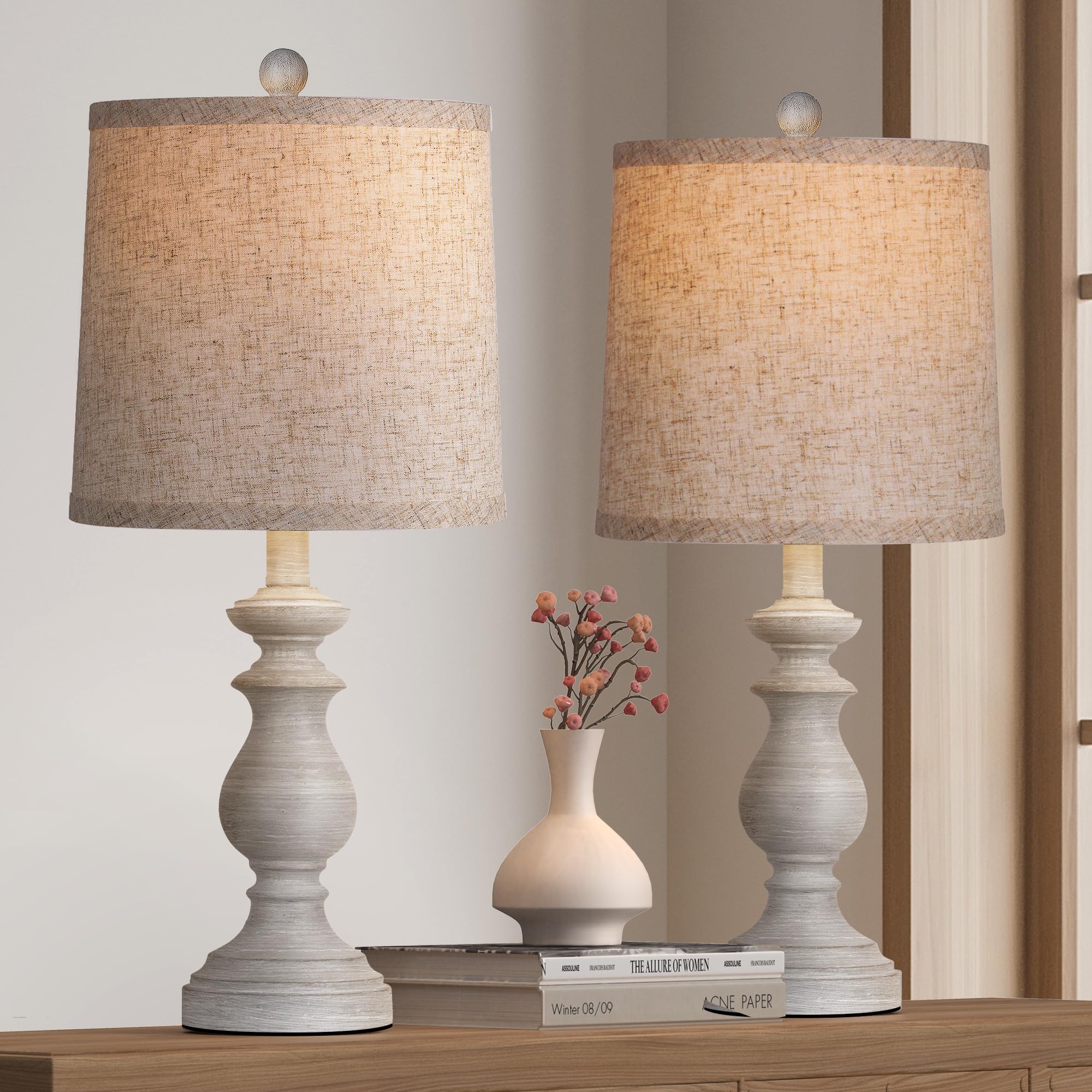 PARTPHONER Traditional Table Lamp Set of 2, 22in Antique Grey Vintage Lamps for Living Room Bedroom, Model STR-DL-0004