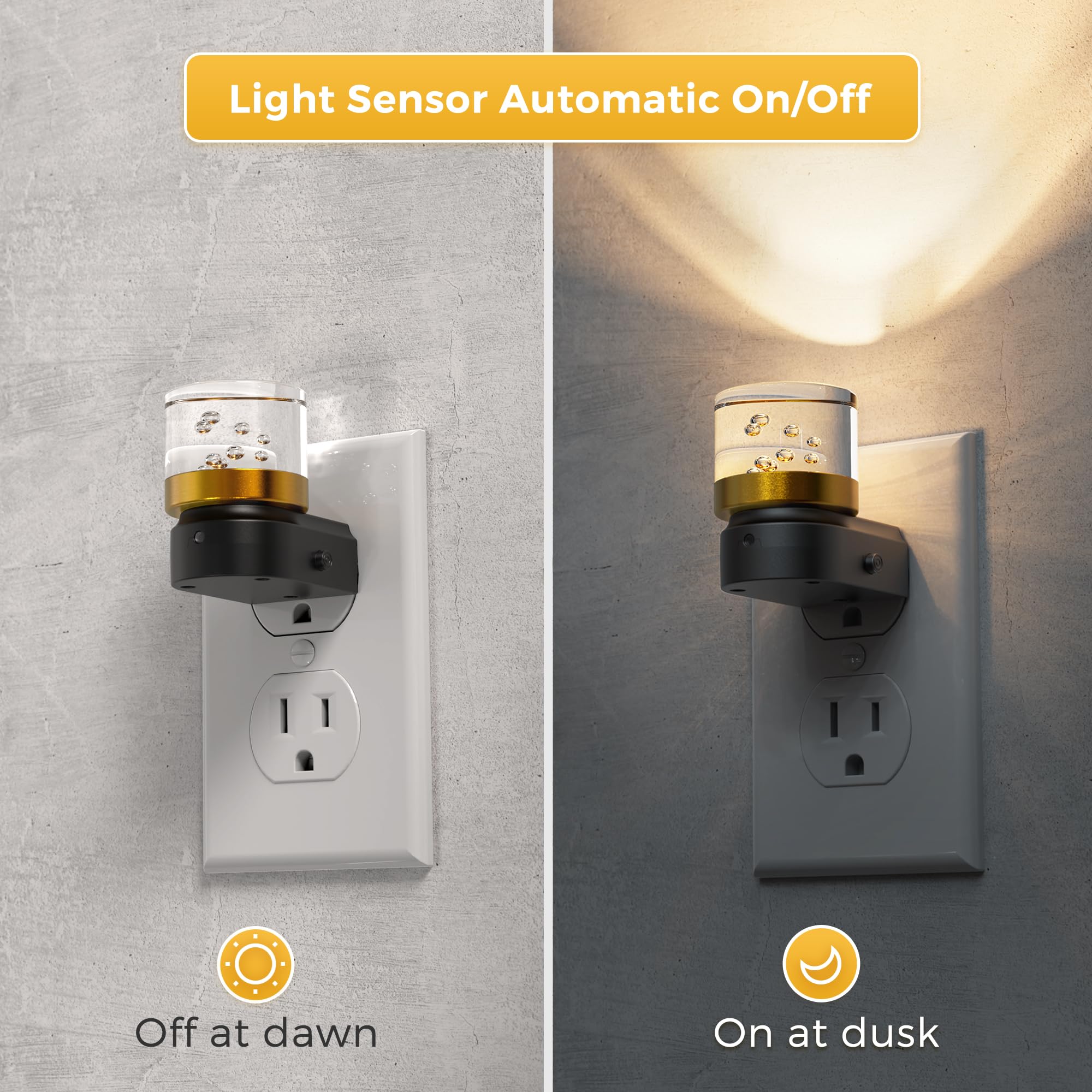 L LOHAS LED Night Light, 3000K/4000K/5000K Adjustable Color, Dusk to Dawn Sensor, Black Bubble, 1 Pack, Model A-GY10108