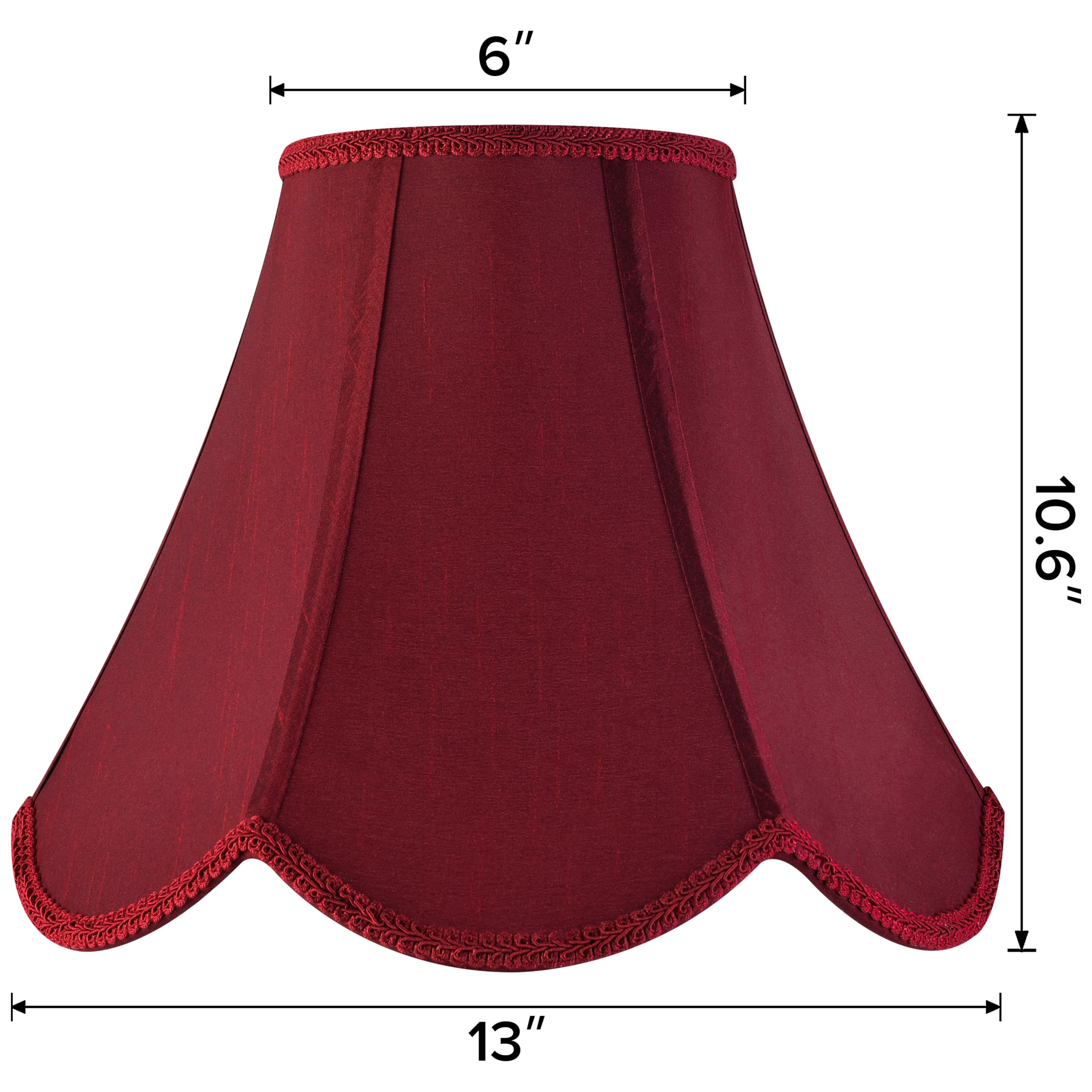 Go&So Burgundy Scalloped Lamp Shade Bell Lamp Shades Petal Edge Braid,6''Top X 13''Bottom X 10.6''High (Spider) Table Lamp Shade