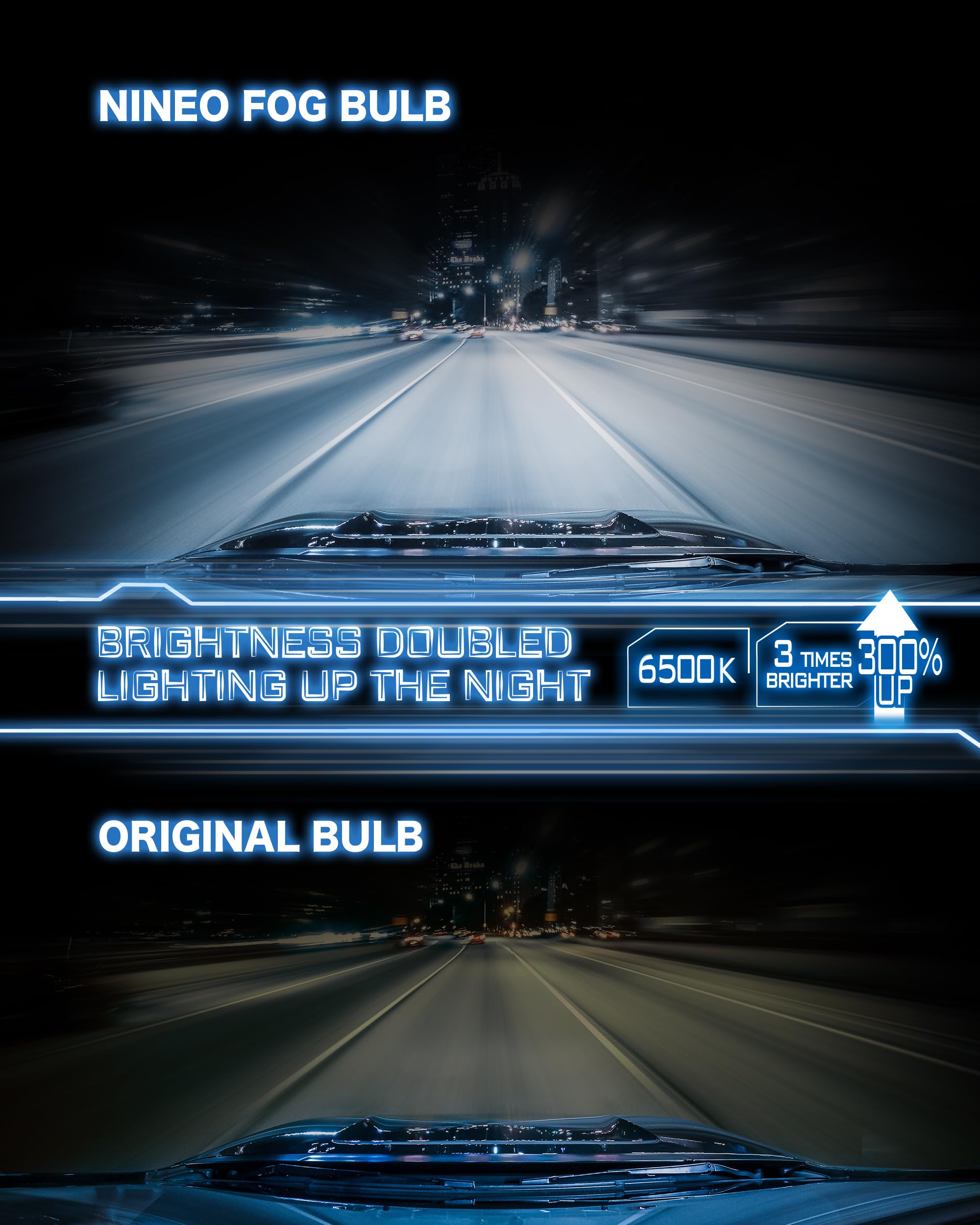 NINEO H-9 Fog Light Bulbs 6500K Cool White Wireless Pack of 2