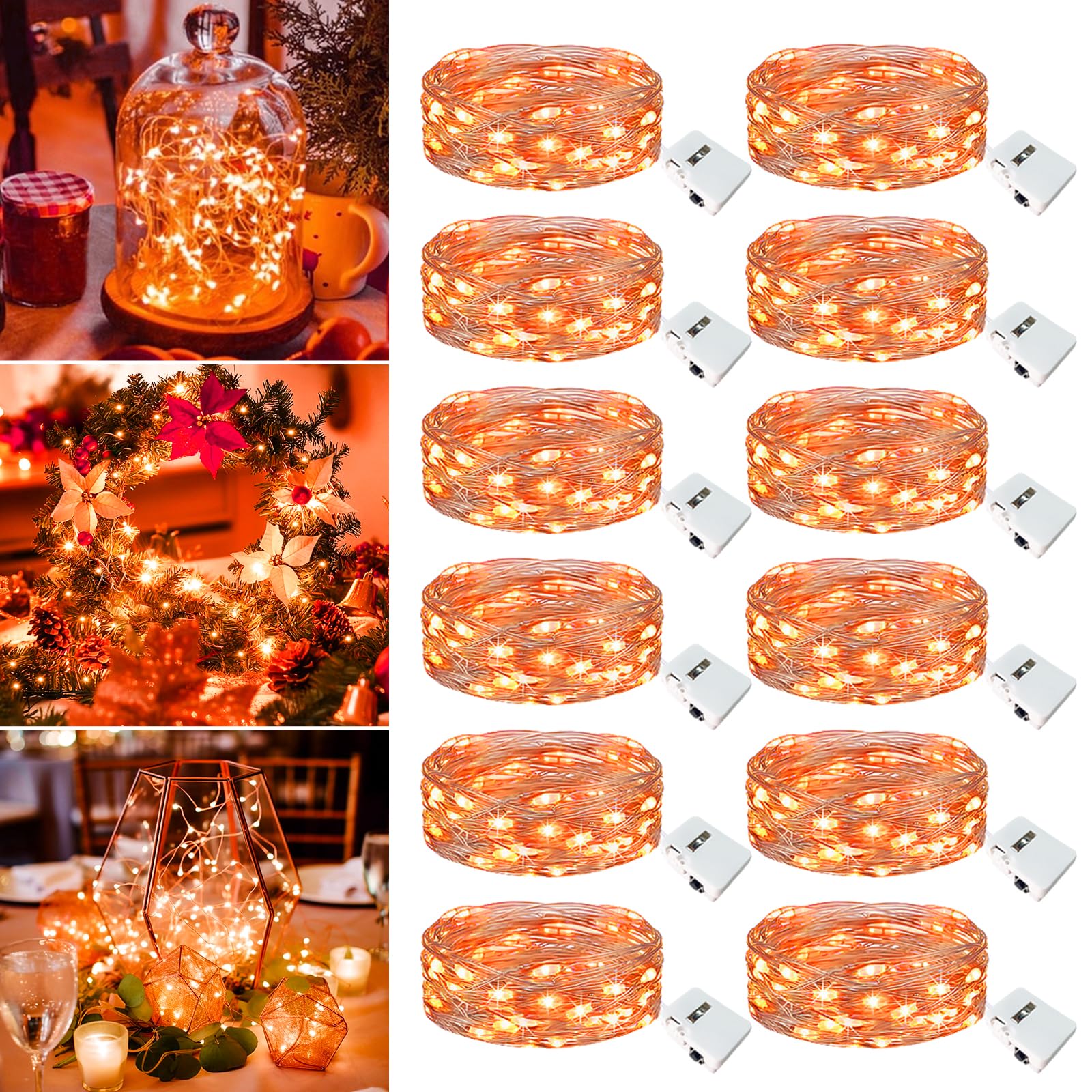 Fairdeer 12 Pack Fairy Lights Battery Operated - 7ft 20 Led Twinkle Lights 3 Modes  Bulk Mini String Lights Waterproof for Mason Jars Vases DIY Party Wedding Decoration Christmas -Orange