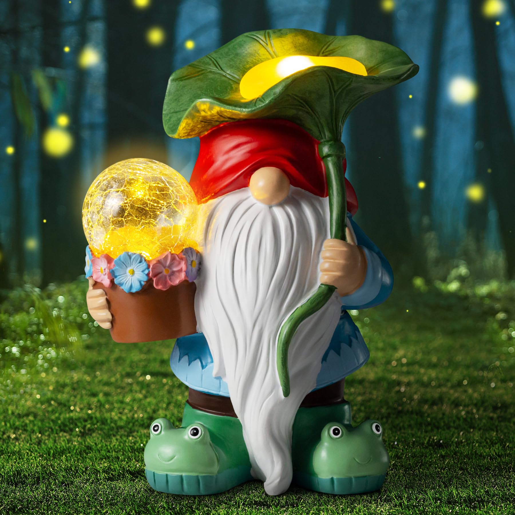 Grovind Garden Gnomes Outdoor Decorations - Solar Gnome Statue with LED Lights, Funny Magic Orb Decor for Patio Lawn