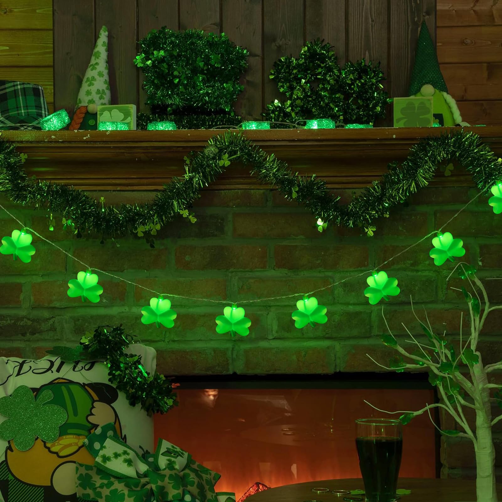 St Patrick'S Day Shamrock Lights Plug In, 8.5Ft Outdoor Shamrock St Patrick'S Day Decorations Lights Waterproof With 10 Led Gree