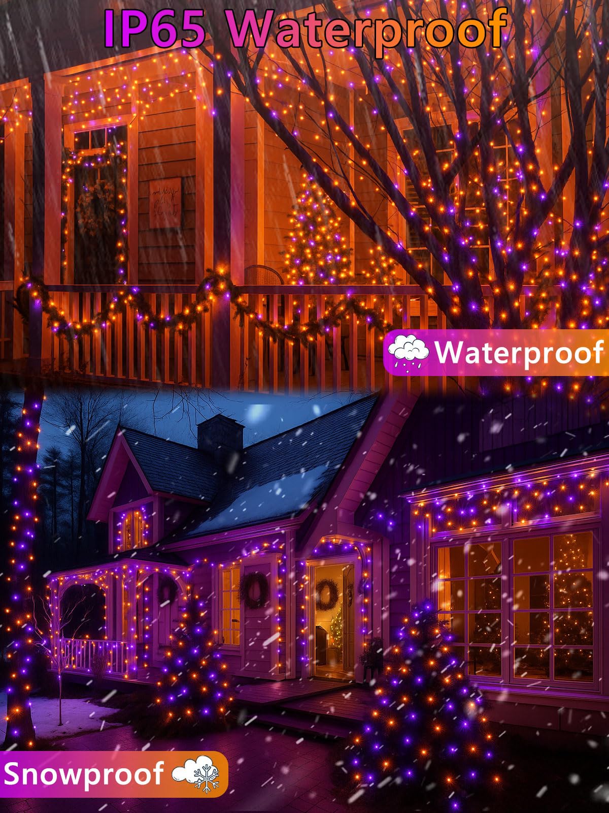 4 Pack 180Ft Halloween Solar Lights Outdoor Waterproof, 320Led Orange And Purple Solar String Lights Green Wire 8 Modes, Solar F