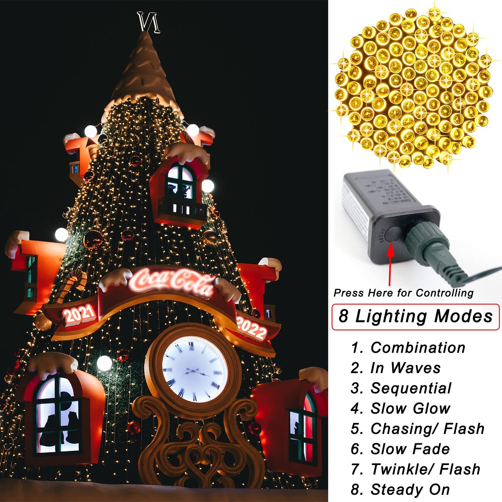 Pooqla Warm White Christmas Lights, 200 Led 66 Ft Twinkle Fairy String Lights With For Indoor Outdoor Decor, 8 Modes Connectable