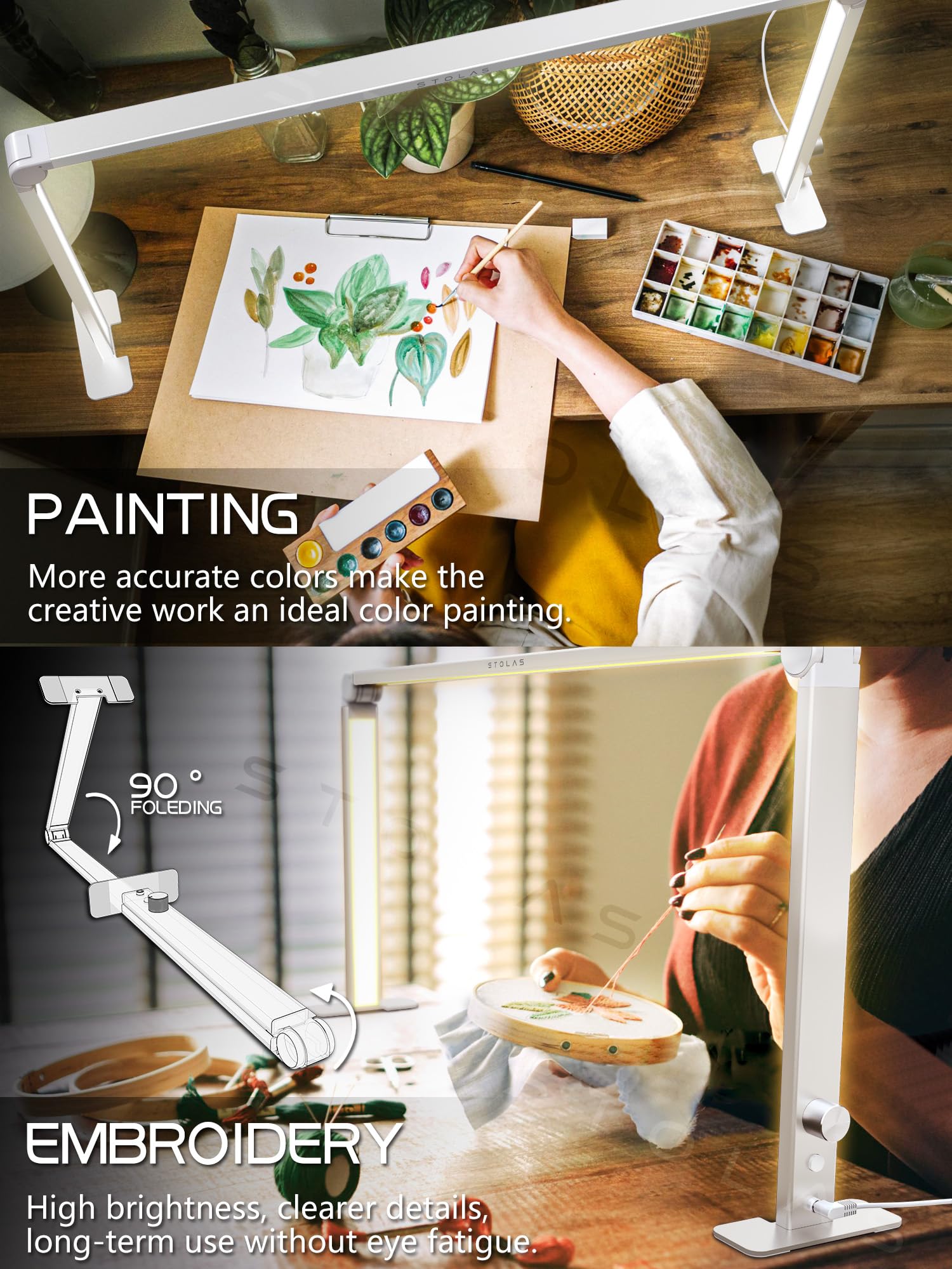 Led Desk Lamp 36W, 4000-6000K Dimmable Table Lamp, 3 Lighting Modes, Square Desk Light For Study, Model Building, Painting, Crafting-White