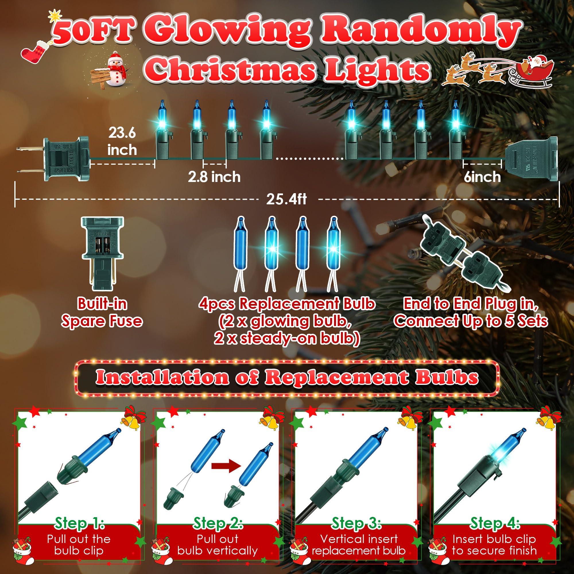 Enhon Twinkling Teal Christmas Lights, 50.8 Ft 48 Of 200 Random Twinkle Bulbs, Christmas Lights Connect Up To 5 Set, Waterproof Twinkle Lights Plug In For Christmas Outdoor Indoor Decorations