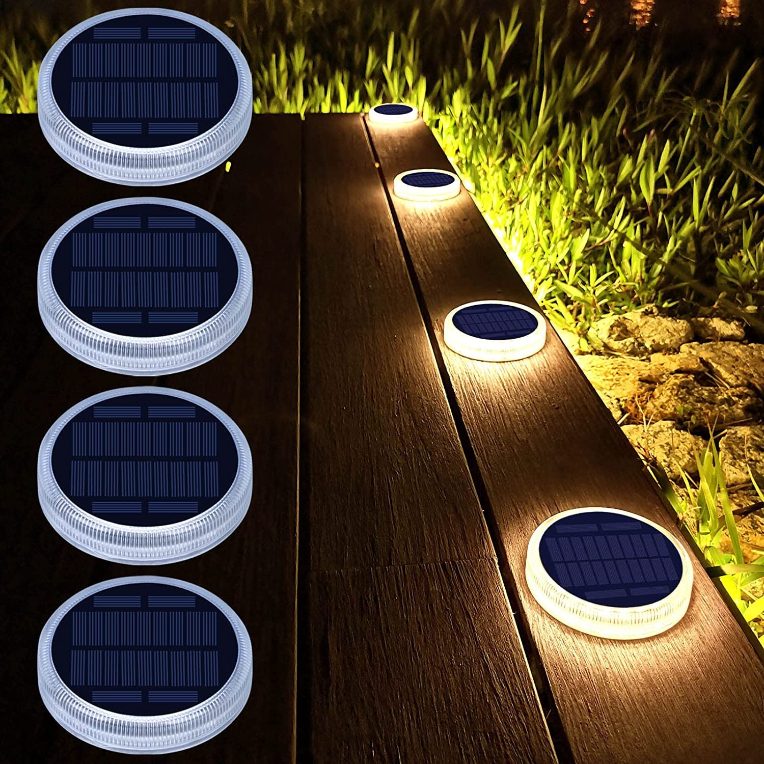 Lacasa Solar Deck Lights, Outdoor Waterproof LED Lamp, 4 Pack, Warm White, Polycarbonate, Model KS-C5-4A