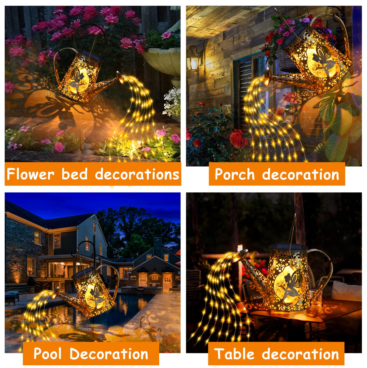 YJFWAL Solar Watering Can Lights, Waterproof Metal Fairy Lantern, Warm White, Fairy-1pack, Model YJ-01 for Outdoor Garden Decor