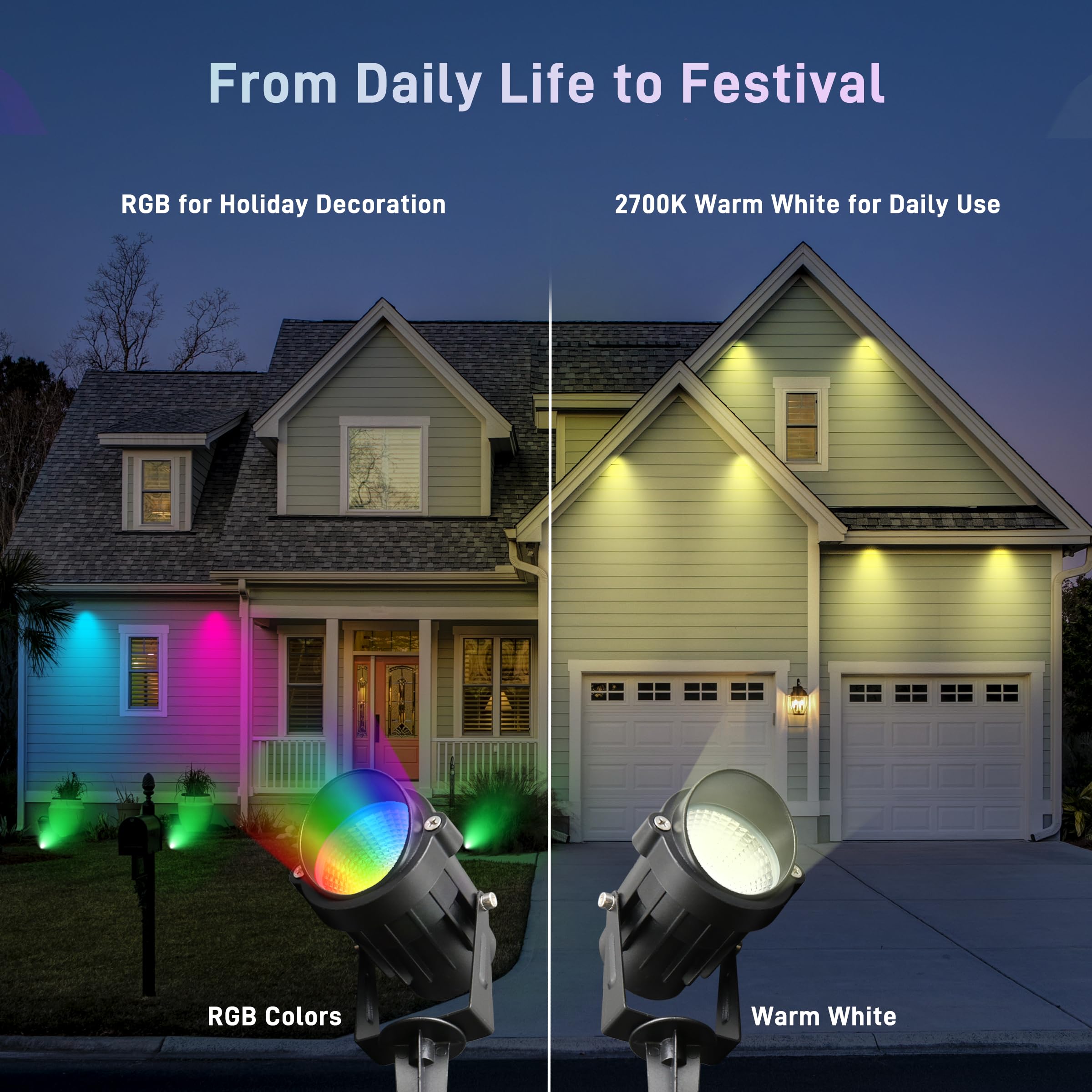 UPONELED RGBW Landscape Spotlight, 12W LED Outdoor Lights with Remote, IP65 Waterproof, 2Pack, Black, Model FBAUPDCD-120V