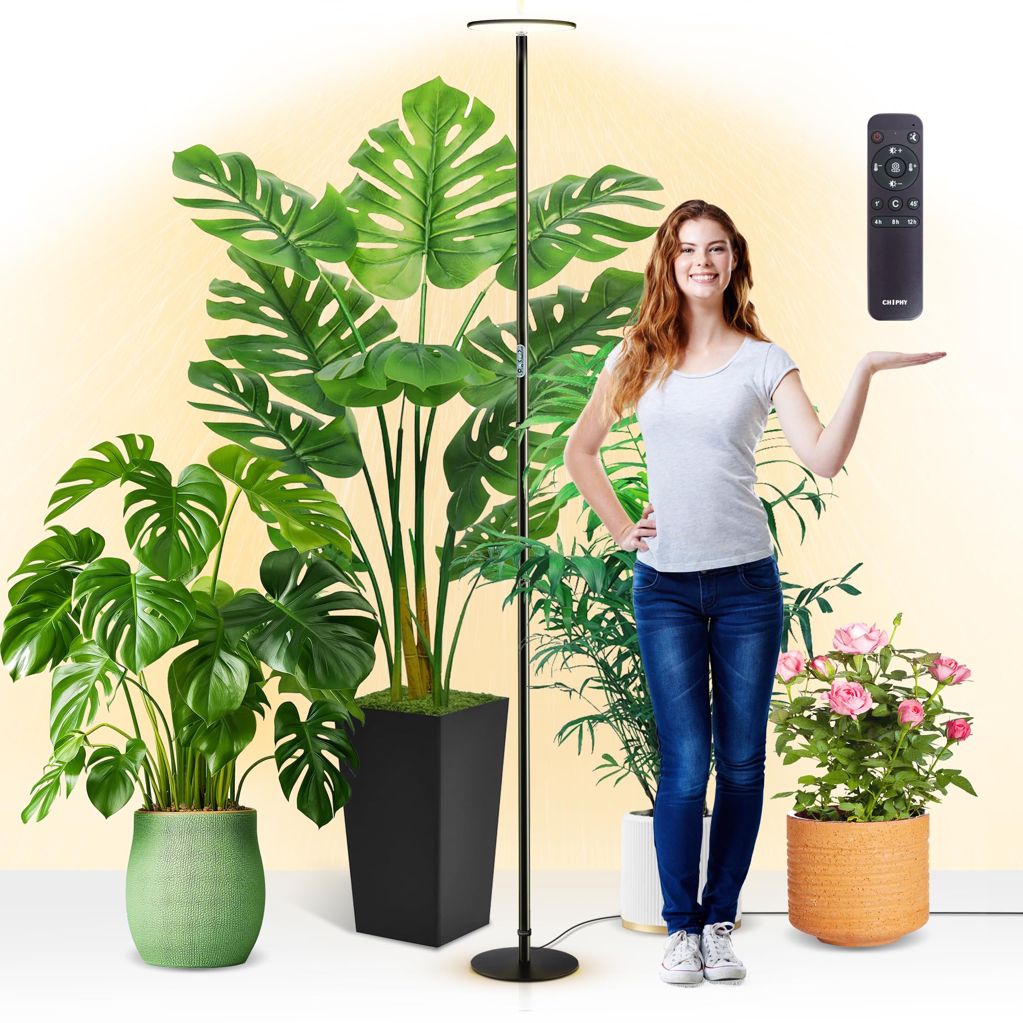chiphy Grow Lights  85 Full Spectrum Plant Light for Indoor Plants  4/8/12H Timer  40W Grow Lamp  10 Dimmable Brightness  Height Adjustable  Ideal for Large Tall Plants
