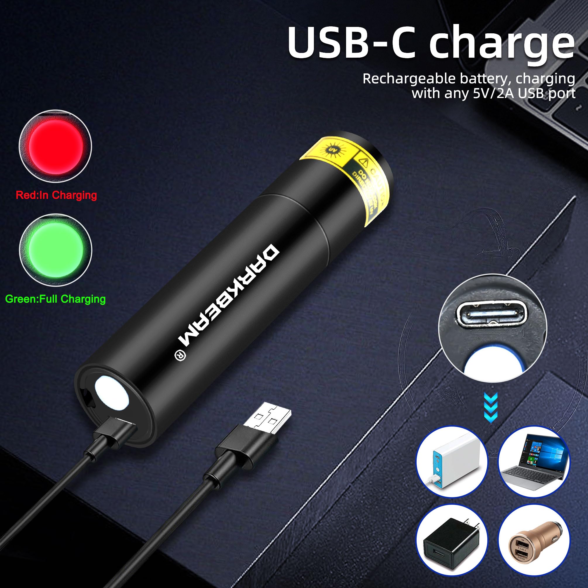 Darkbeam Uv Flashlight 365Nm Black Light, Mini & Powerful Woods Lamp Usb -C Led Rechargeable, Blacklight Flashlights Portable Pe