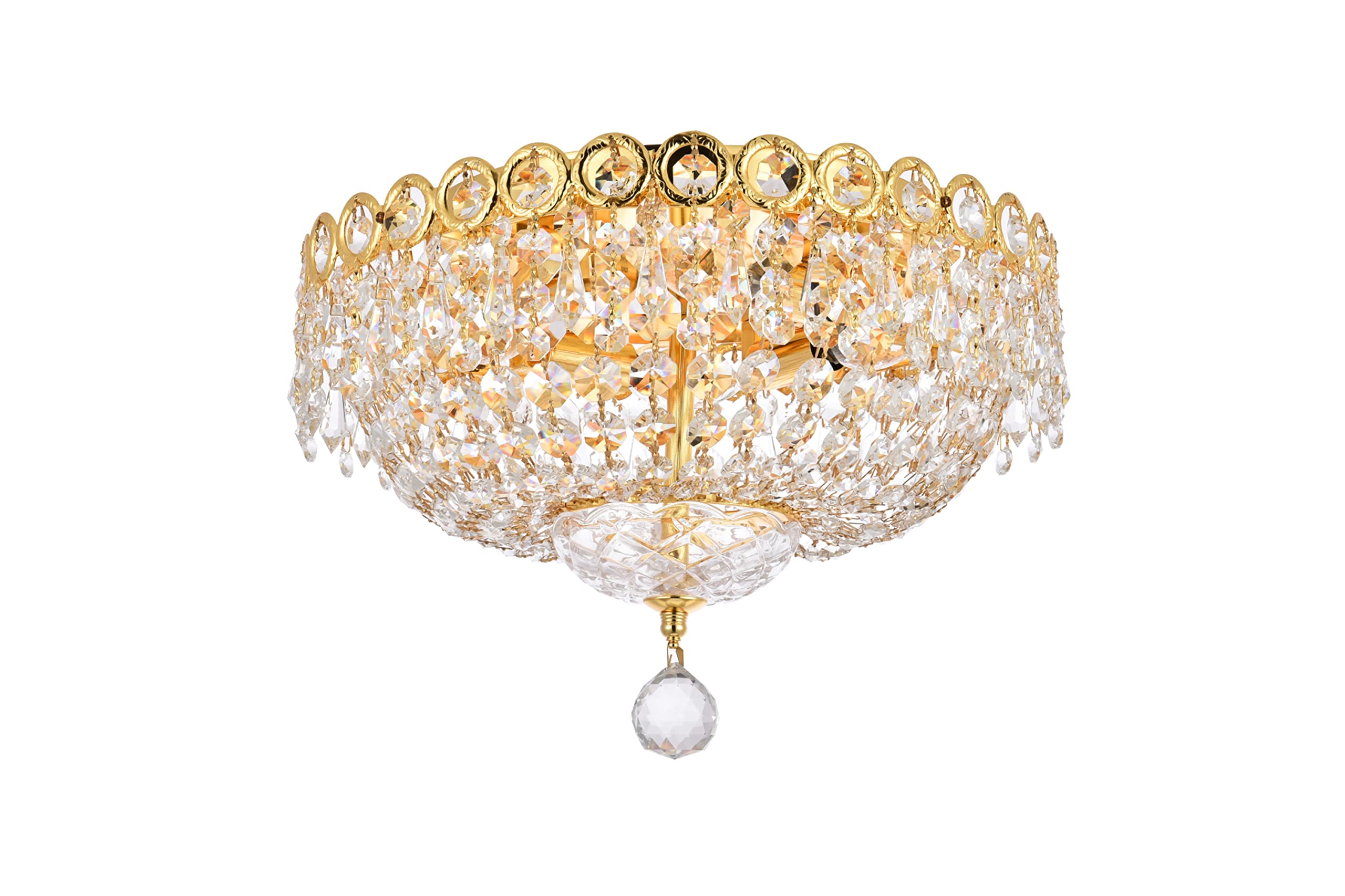 Elegant Lighting Gold Flush Mount Light Fixture With Royal Cut Crystal - 4 Lights