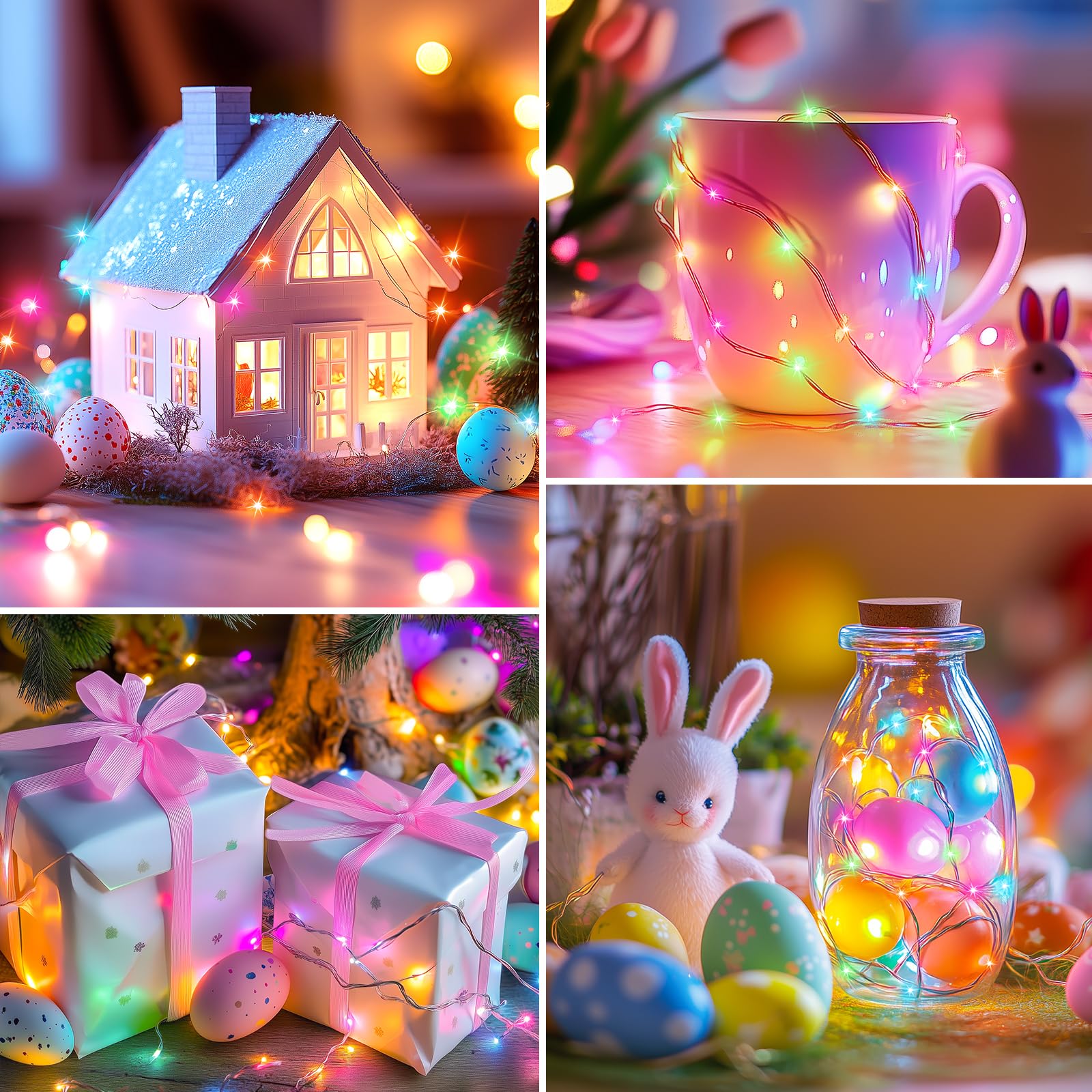 Minetom Fairy Lights Battery Operated, 5 Pack 7 Ft 20 Led Fairy Lights With Timer, String Lights Battery Powered, Silver Wire Easter Fairy Lights For Bedroom Party Wedding Decorations, Pastel