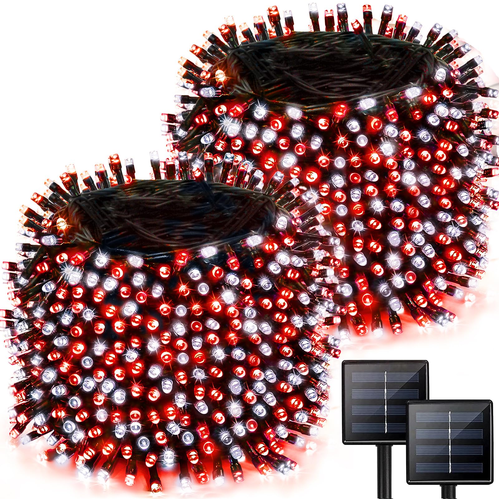 2 Pack 480 LED Solar Chrismas Lights Outdoor  170 FT Super Long Solar String Lights for Outside with 8 Modes & Memory Function  Waterproof Twinkle Light for Xmas Tree Party Decorations (Red and White)