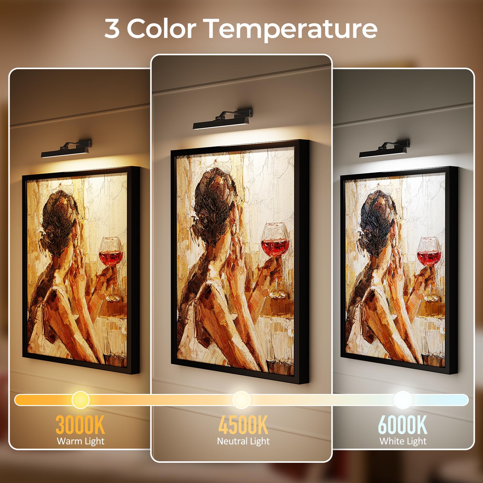 Picture Lights For Wall, Battery Operated Picture Light 16In Gallery Light For Paintings Cct Dimmable Recharging Battery Wall Li