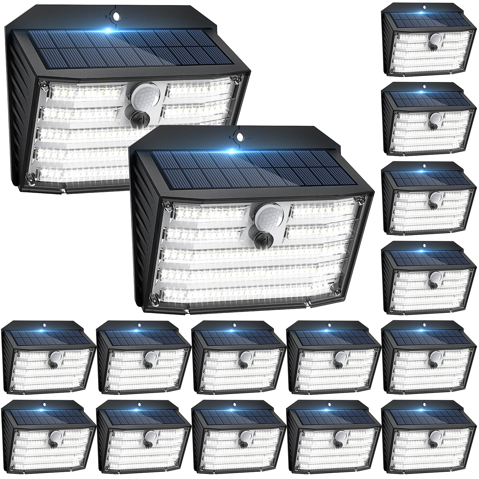 CLAONER Solar Motion Lights - Ultra Bright IP65 Waterproof Security Light, 16 Pack, Cool White, Model SL136AB-US, 3 Modes, 270° Lighting Angle