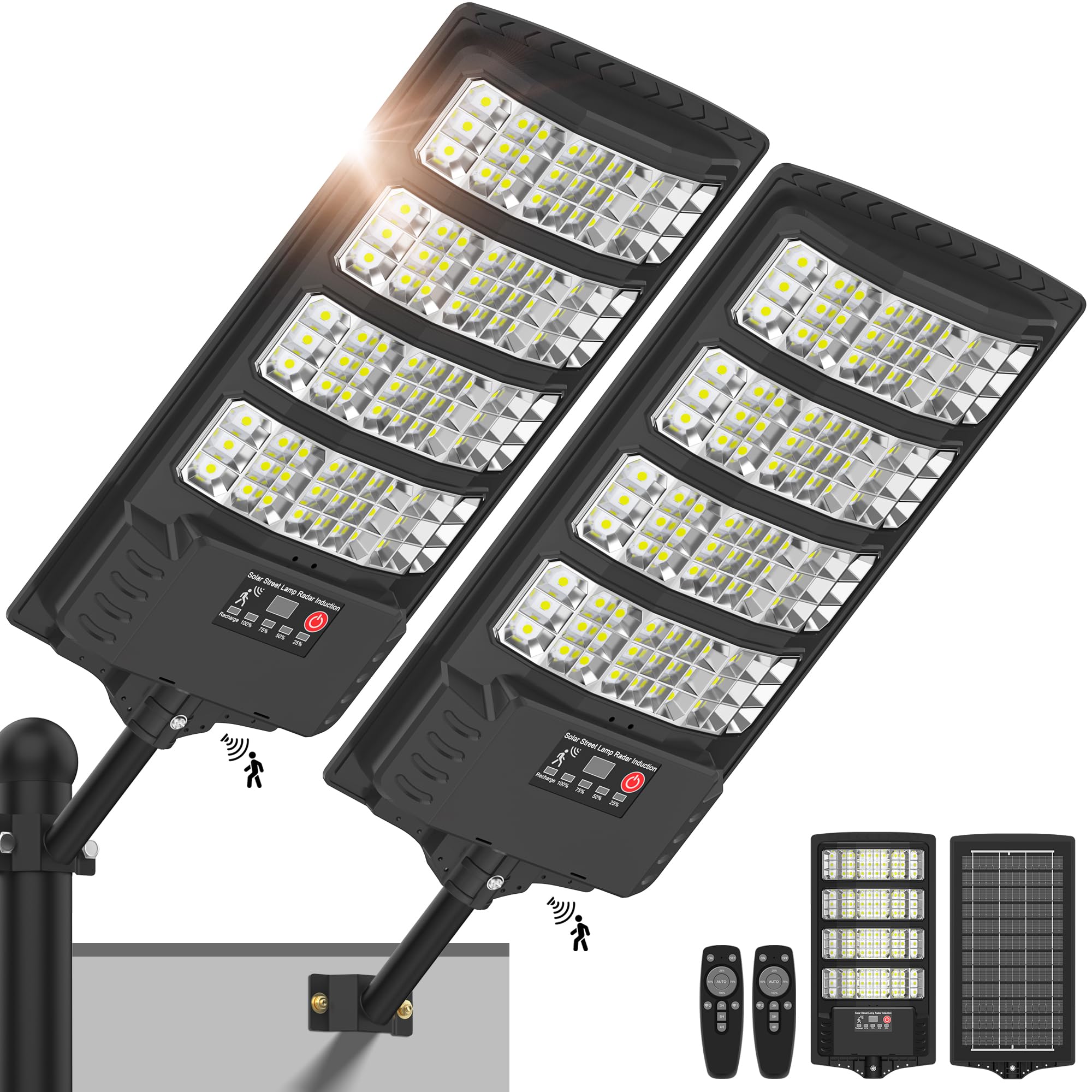 WYWNA Solar Street Lights Outdoor, Super Bright, Motion Sensor, Remote Control, 2-Pack, IP67 Waterproof, Black, Model XJ120