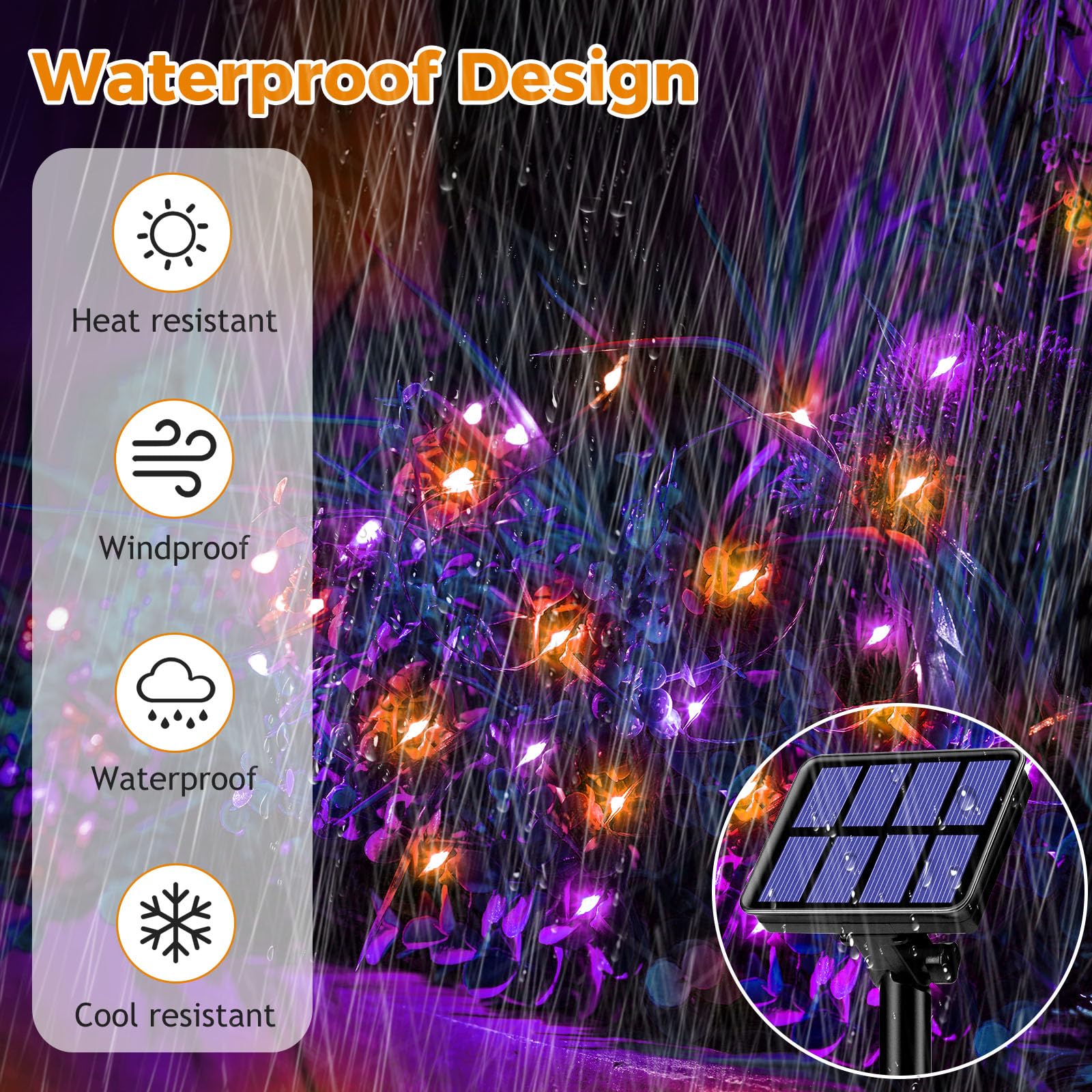 btfarm Solar Fairy Lights Outdoor, 160 LED, 66FT, 8 Modes, Waterproof, 2 Pack, Orange Purple