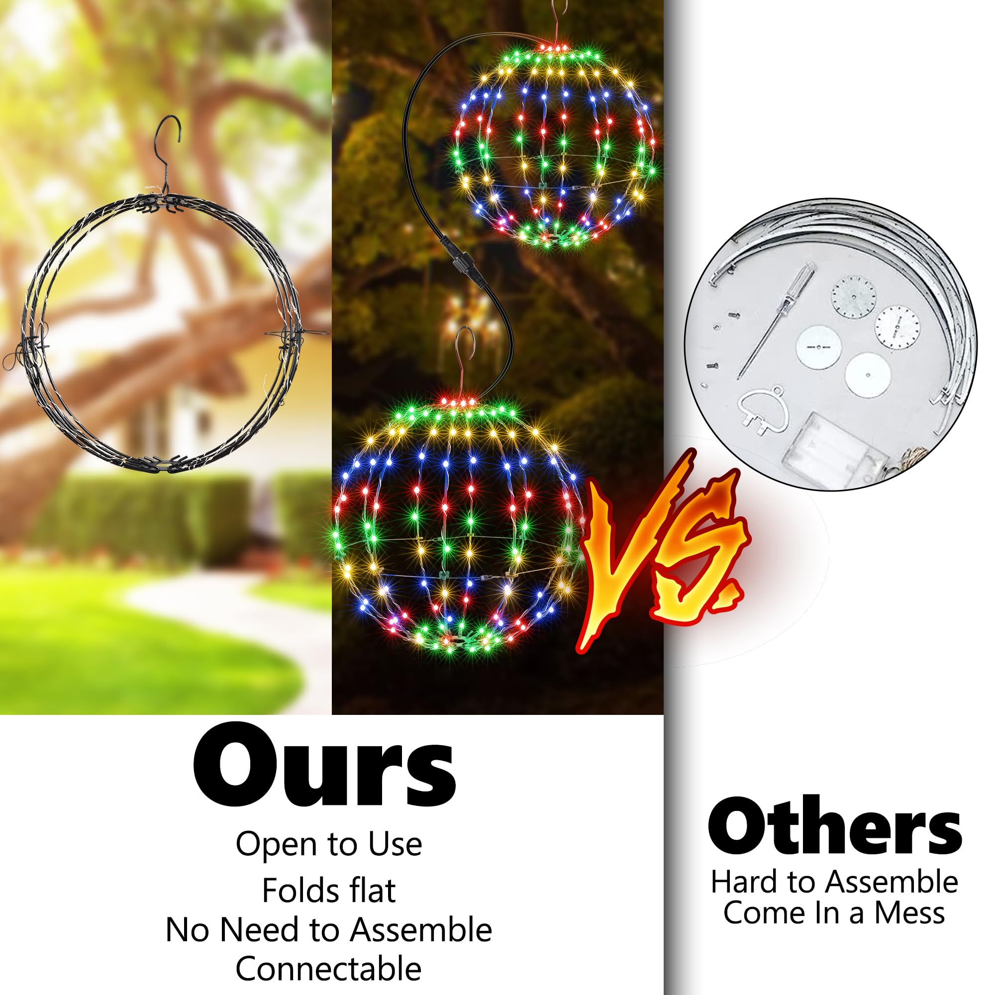 Flacchi Set of 2 Outdoor Hanging Ball Lights - Waterproof Multicolor Fairy Lanterns with 8 Modes, Timer, Battery Operated, Model YZC1PB002