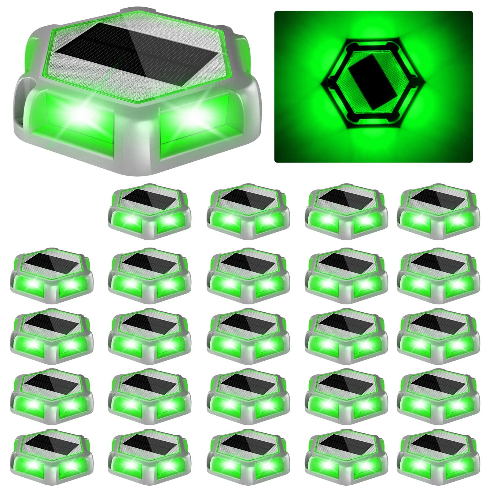 CREPOW Green Solar Dock Lights Driveway Deck Lights - 24 Packs Waterproof Outdoor LED Aluminum Dock Lighting Warning Step Light 
