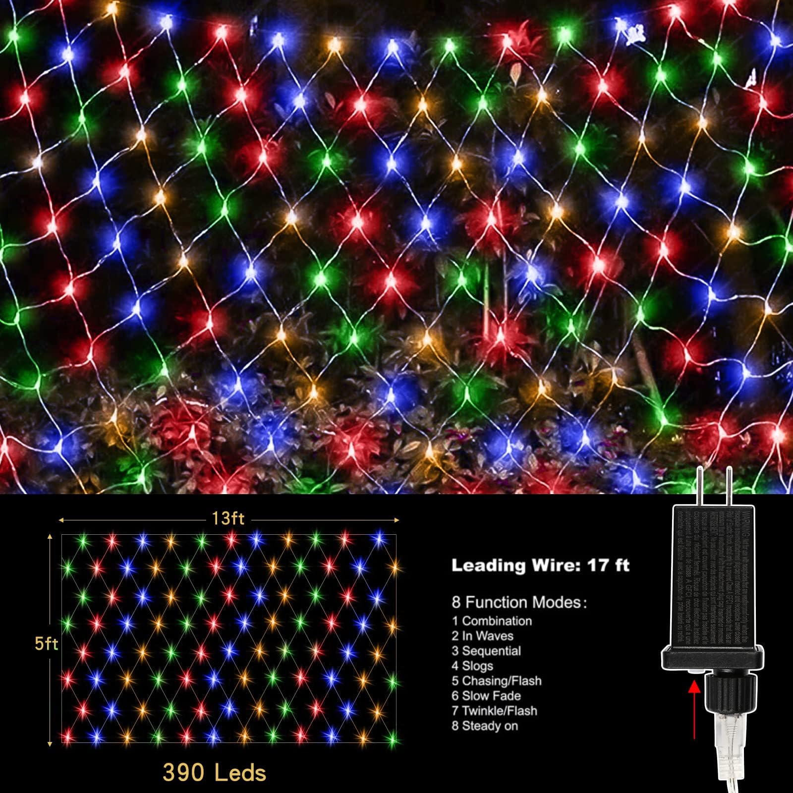 Ijg 200 Led Christmas Net Lights,Connectable 10X6.5Ft Mesh String Lights,8 Modes Waterproof Outdoor Mesh Fairy Lights For Xmas Trees, Bushes, Wedding, Garden (Multicolor)