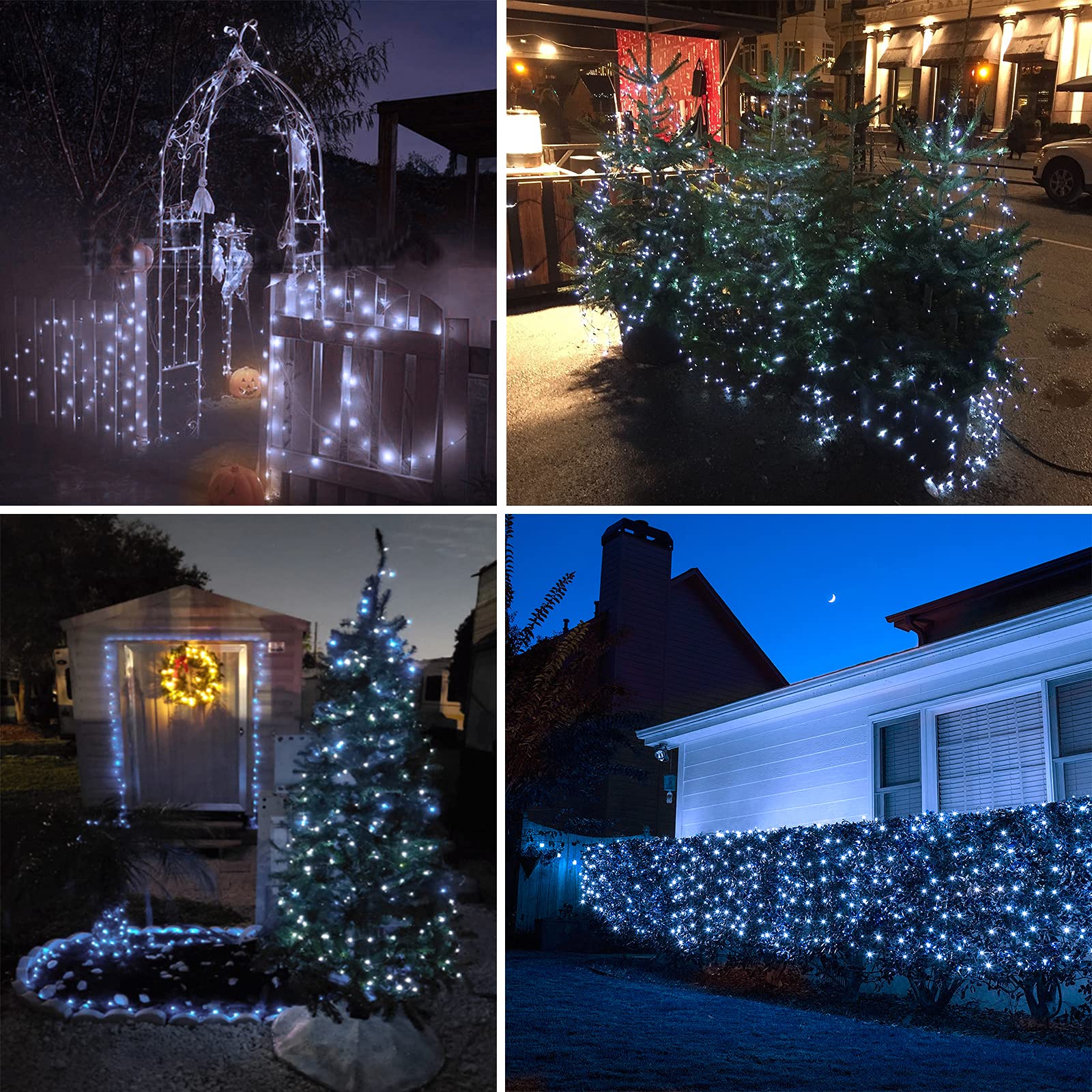 Sanjicha White 2-Pack Each 72Ft 200 Led Solar String Lights, Waterproof Copper Wire 8 Lighting Modes Solar Christmas Lights For