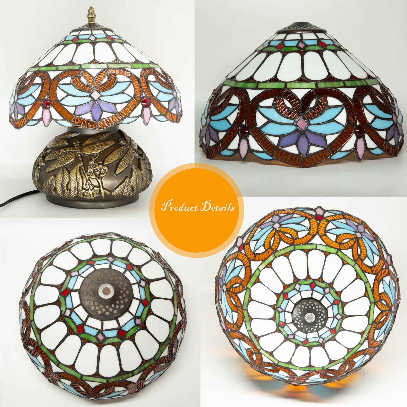 Ppbmocw 12 Inch Tiffany Lamp With Remote Control, Adjustable Brightness And Color Temperature, E26 Bulb, 9W, Red Star Baroque Mu