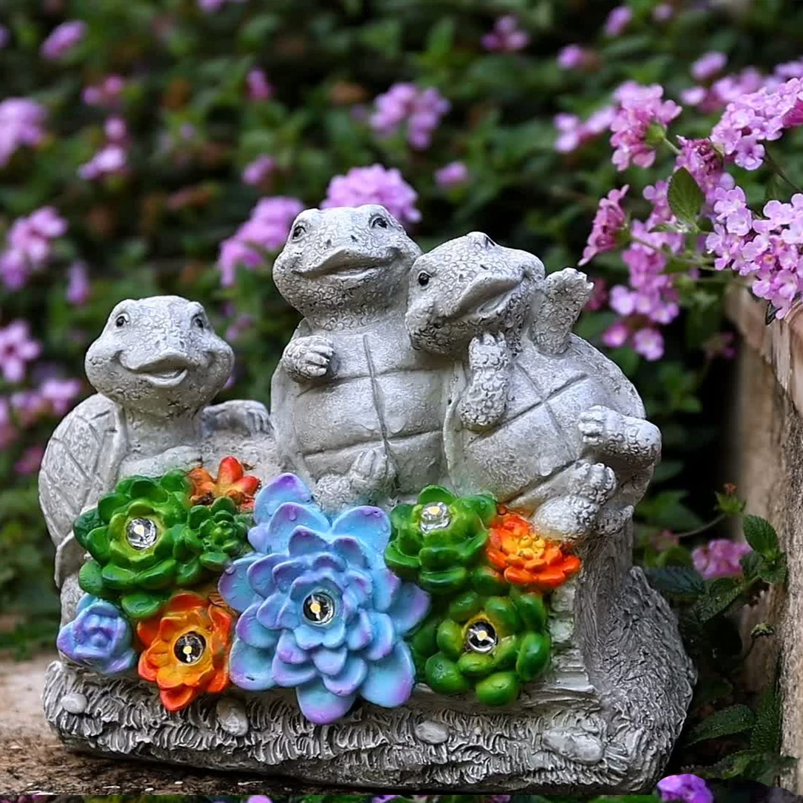 Foreby Garden Turtle Outdoor Statue Solar Turtles Yard Statues,Turtle Decor With Led Decorative Lighted Succulents, Large Turtle Figurine For Patio Lawn Decoration,Ideal Gift For Women