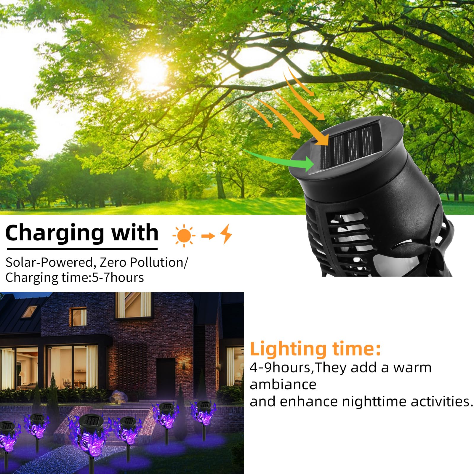 Oalysam Spooky Skulls Solar Torch Lights - 8-Pack Flickering Flame Torches for Enchanting, Waterproof Outdoor Solar Powered Ligh