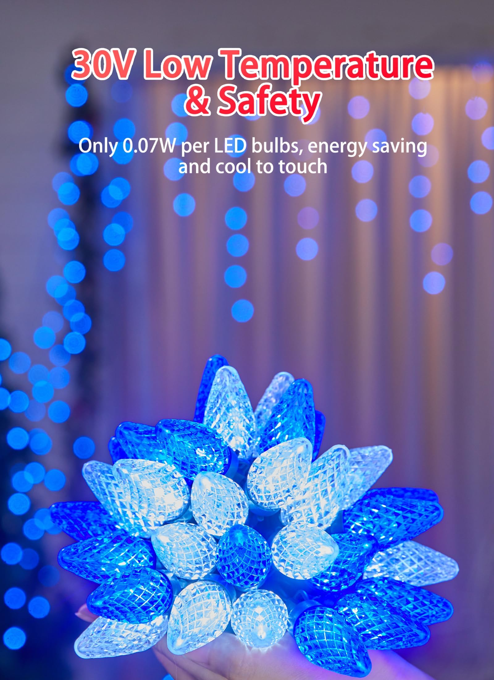 Minetom 2 Pack C9 LED Christmas String Lights 82ft 100 LEDs Blue and White with Timer, 8 Lighting Modes, Outdoor Holiday Decor