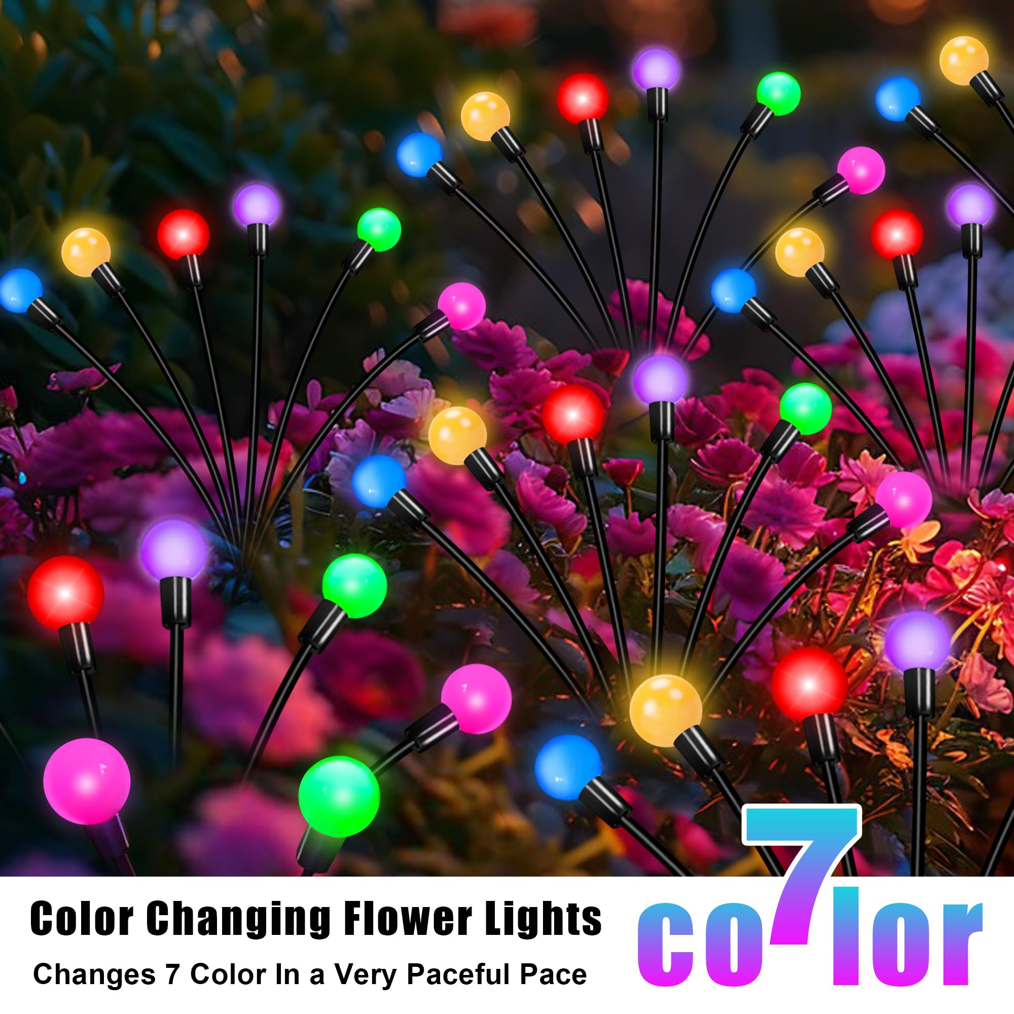 Solar Garden Lights Outdoor Decor, 24 Leds Solar Firefly Light, Multicolor Changing Rgb Swaying Lights Outdoor Waterproof, 4 Pac