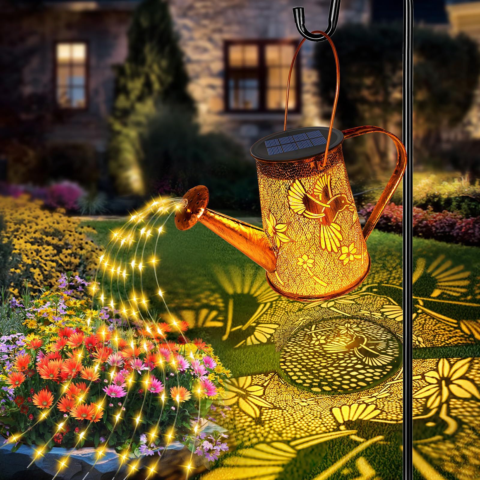 2 Pack Solar Watering Can Lights, Hummingbird Gifts For Women Mom Grandma Birthday, Waterproof Outdoor Garden Decor Large Hangin