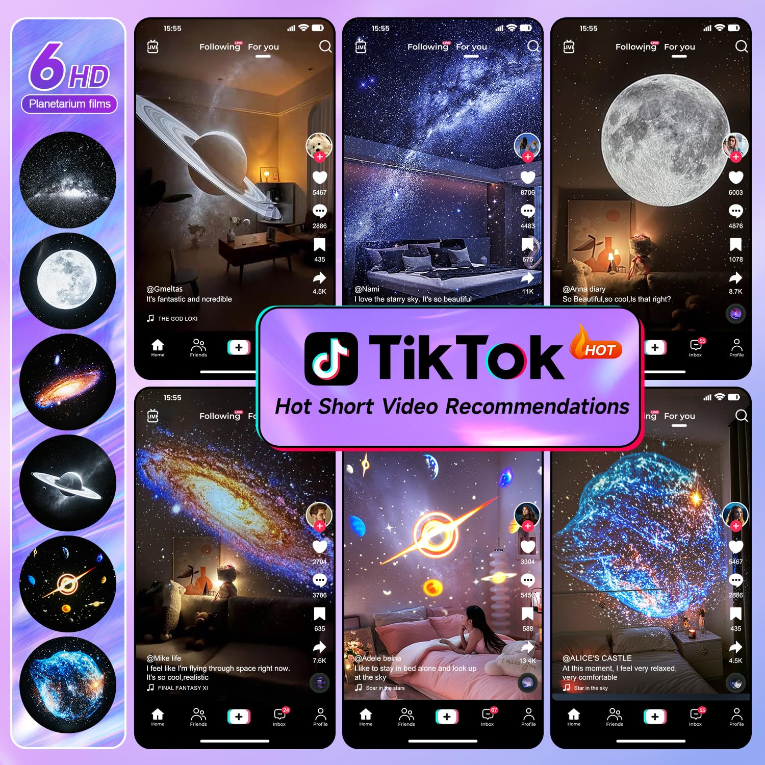 Planetarium Projector, Hd Film Galaxy Projector For Bedroom, Rechargeable Star Projector Galaxy Light With 15Music&Bluetooth, Sp