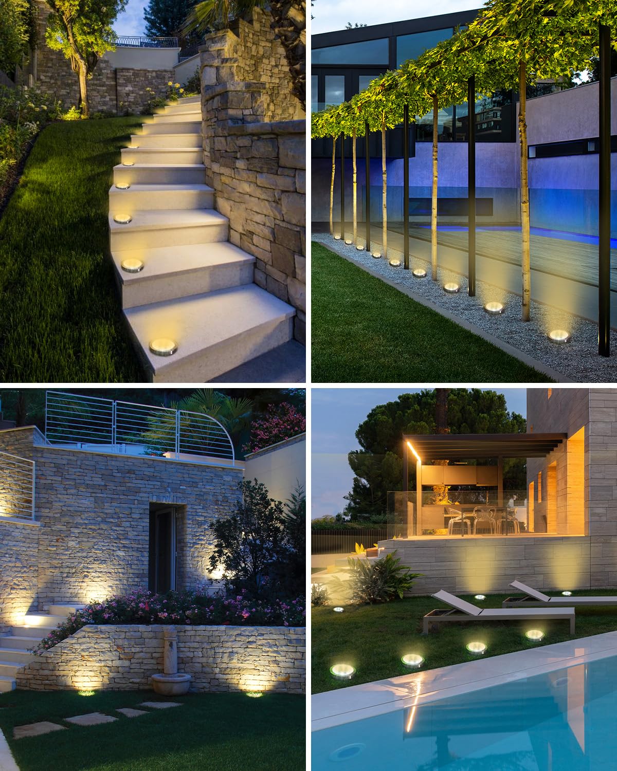 btfarm Solar Ground Lights, 8 LED Disc Lights, IP65 Waterproof, 16 Pack, Warm White