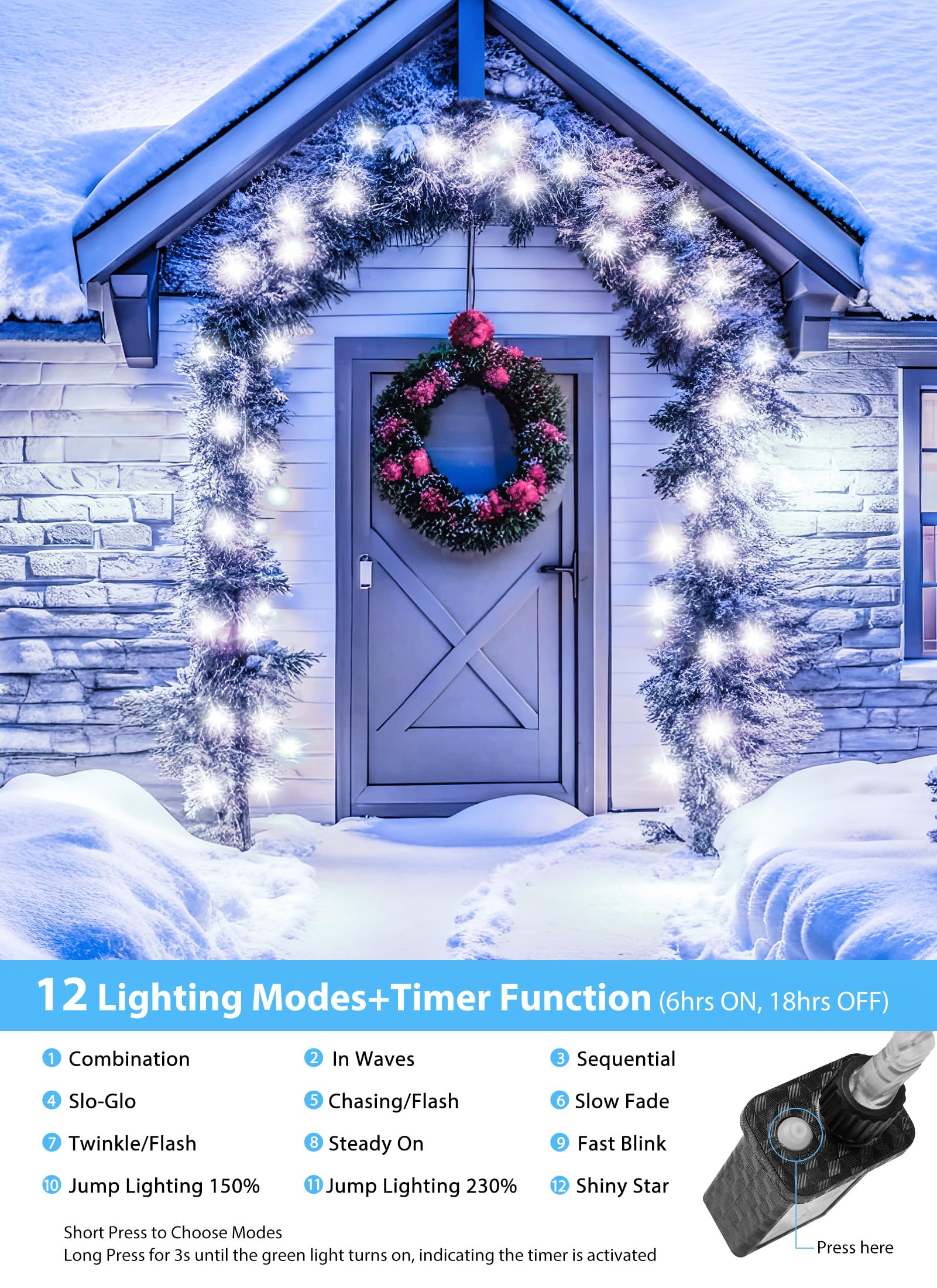 Minetom Christmas Lights Outdoor Cluster Lights - 500 Led 25 Ft Christmas Firecrackers String Lights, 12 Modes Timer Waterproof