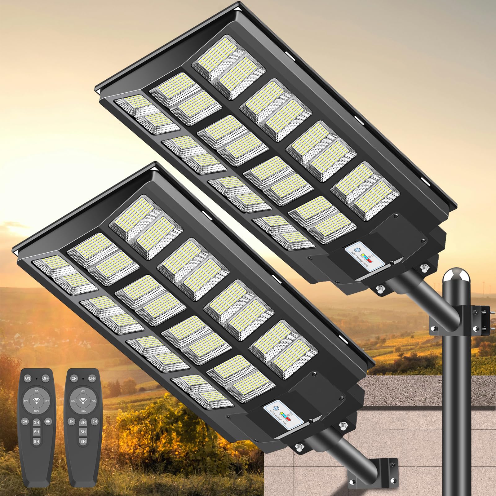 Deepn Solar Street Lights Outdoor - 3200W Solar Parking Lot Lights, 300000 Lumens Solar Lights Outdoor Dusk to Dawn Motion Senso