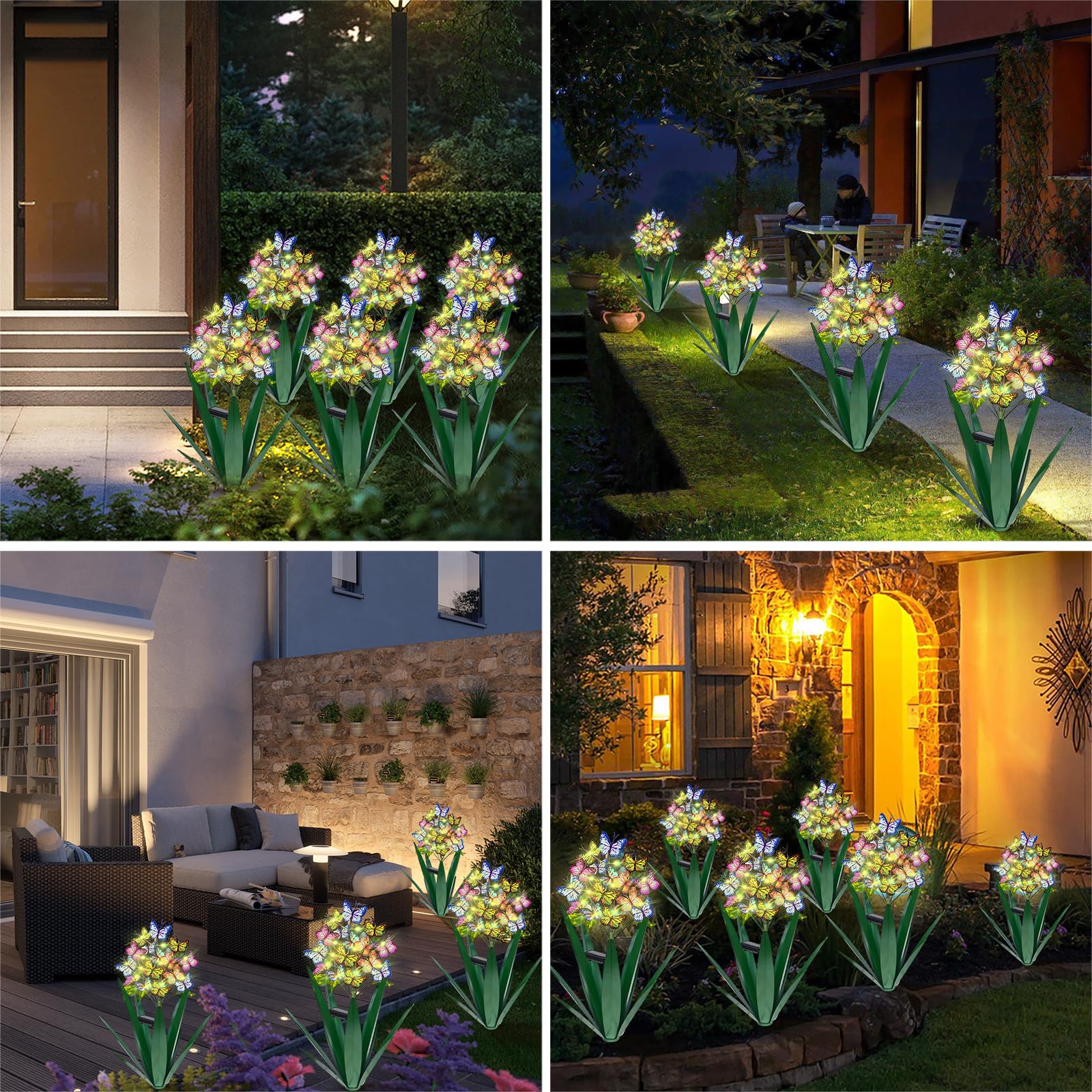 Homight Solar Metal Agave Butterfly Flower Stick Garden Sculpture - Outdoor Gift, Christmas Lights, Swaying Butterfly Sunflower