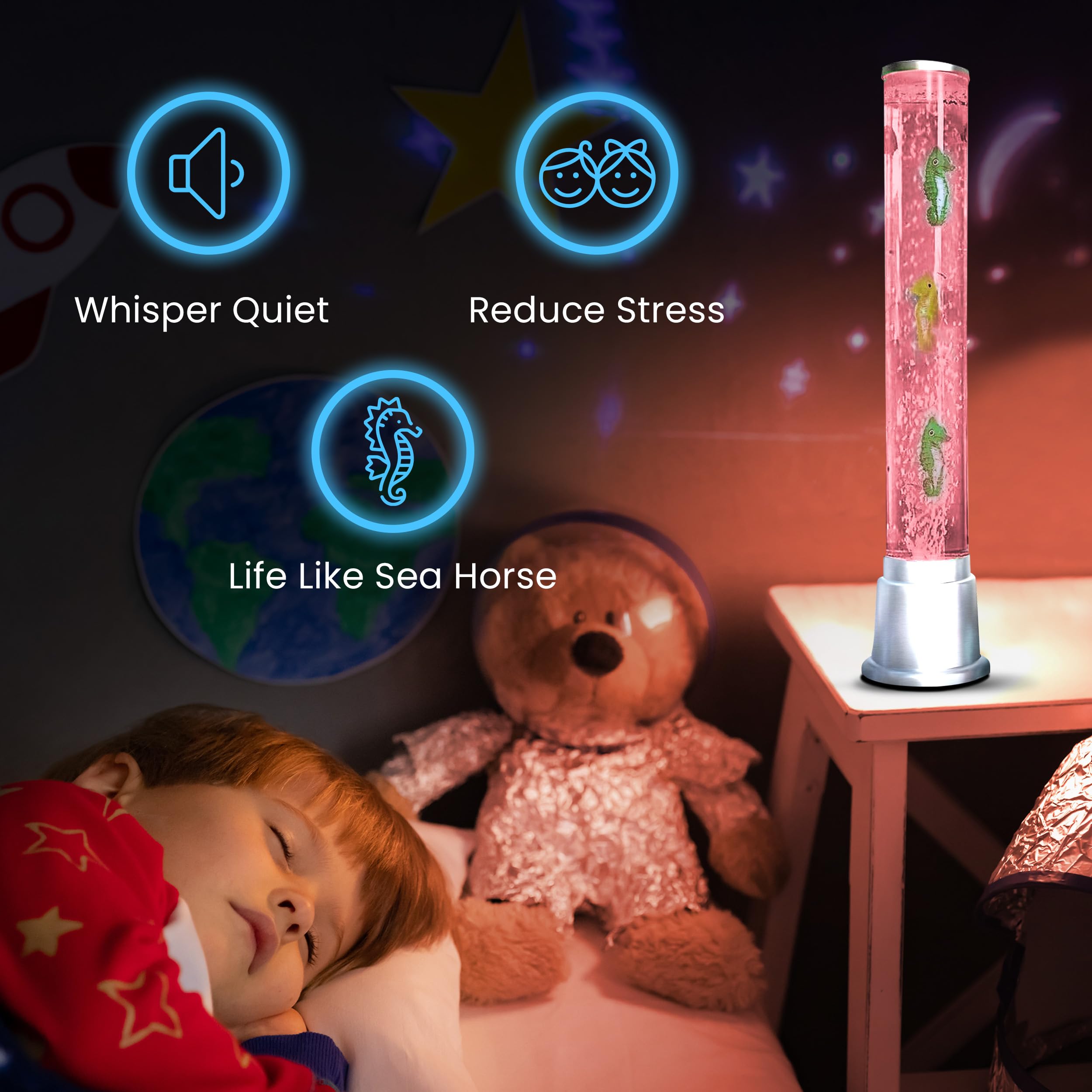 SHOP LC Seahorse Bubble Lights Lamp - 6 LED Color Changing Night Light, 23.5 inches, Moving Fish Tank, Kids Home Decor, Model 7504627