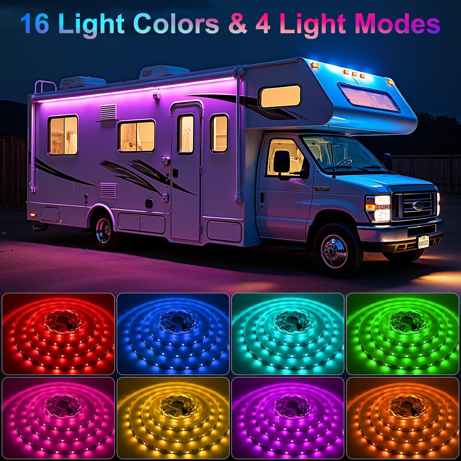CCBASEBALL RV LED Strip Lights, 12V Multicolor Awning Lights with Remote Control, Waterproof, Model rv led strip light-1