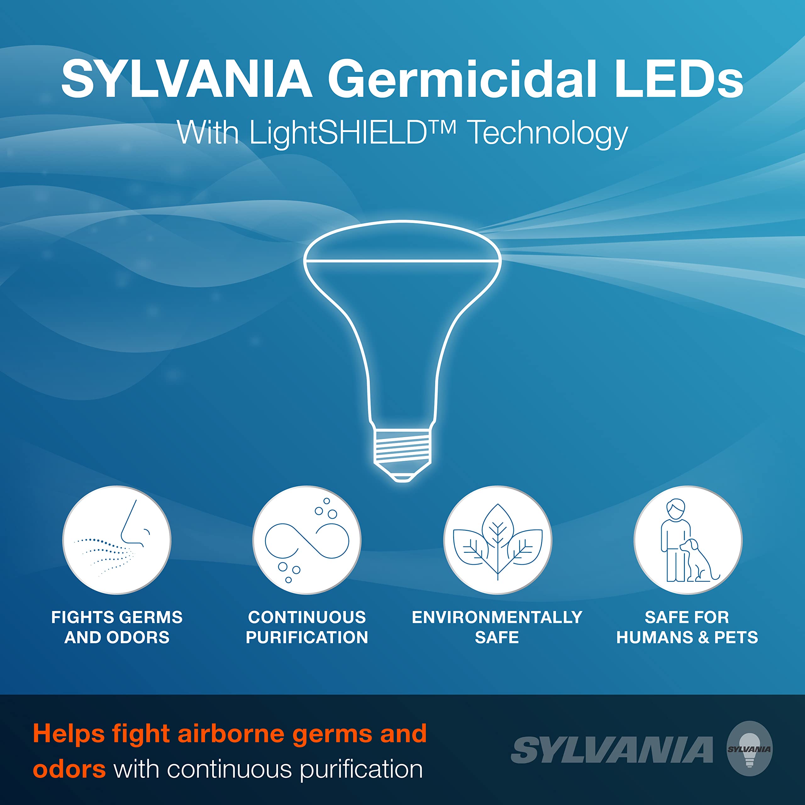 Sylvania Lightshield Br30 Germicidal Led Light Bulb, 7.5W=65W, Cec Compliant, Dimmable, 650 Lm, 2700K, Soft White - 2 Pack (4124