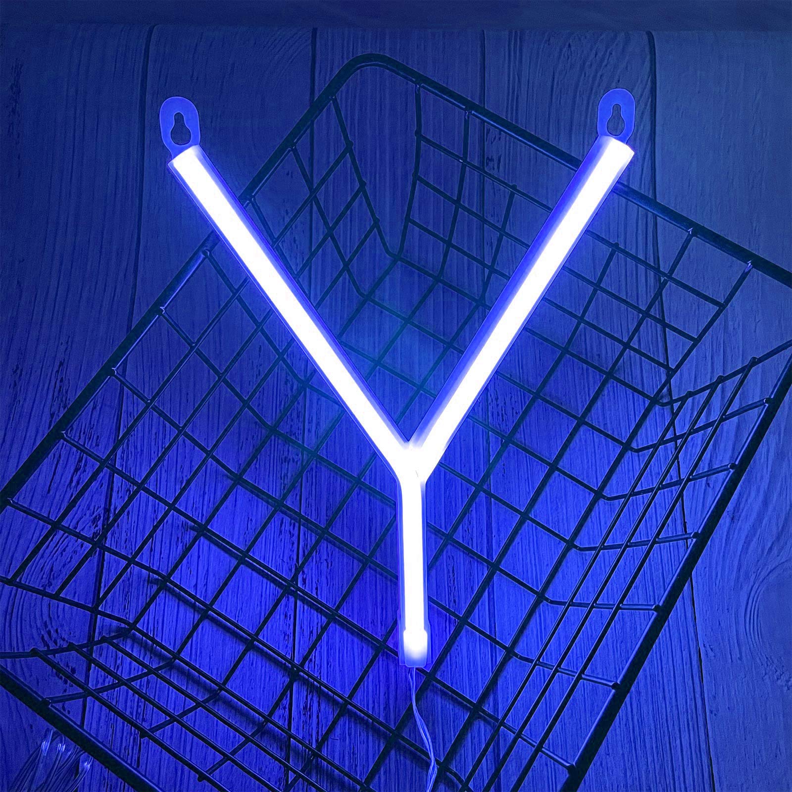 ENUOLI LED Blue Neon Letter Sign, Battery/USB Operated Decorative Light for Kids Room, Model nNH.Y-B