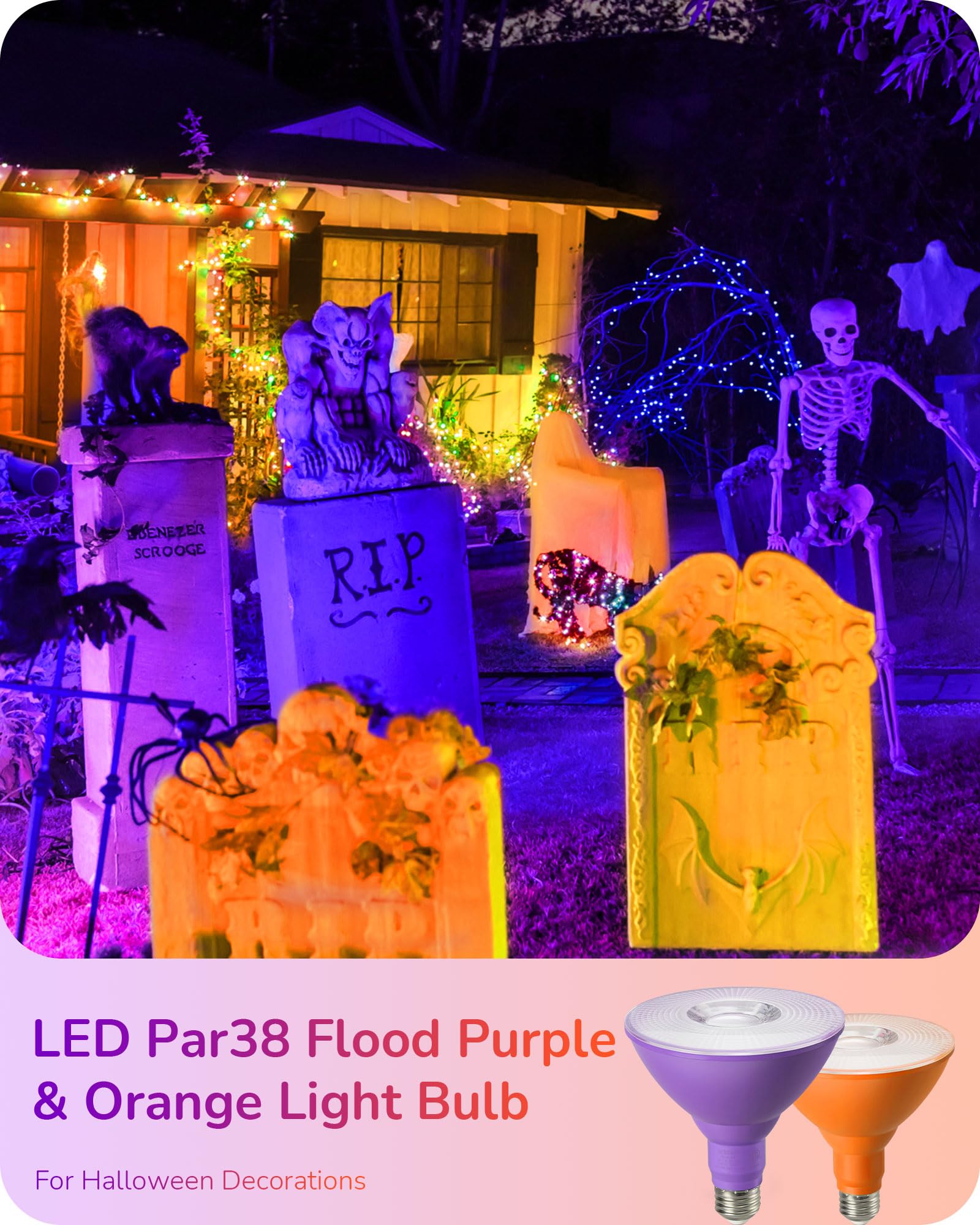 EDISHINE PAR38 LED Flood Light Bulbs, Dimmable, 18W (120W Equivalent), Purple & Orange, E26 Base, 2 Pack, ETL Listed