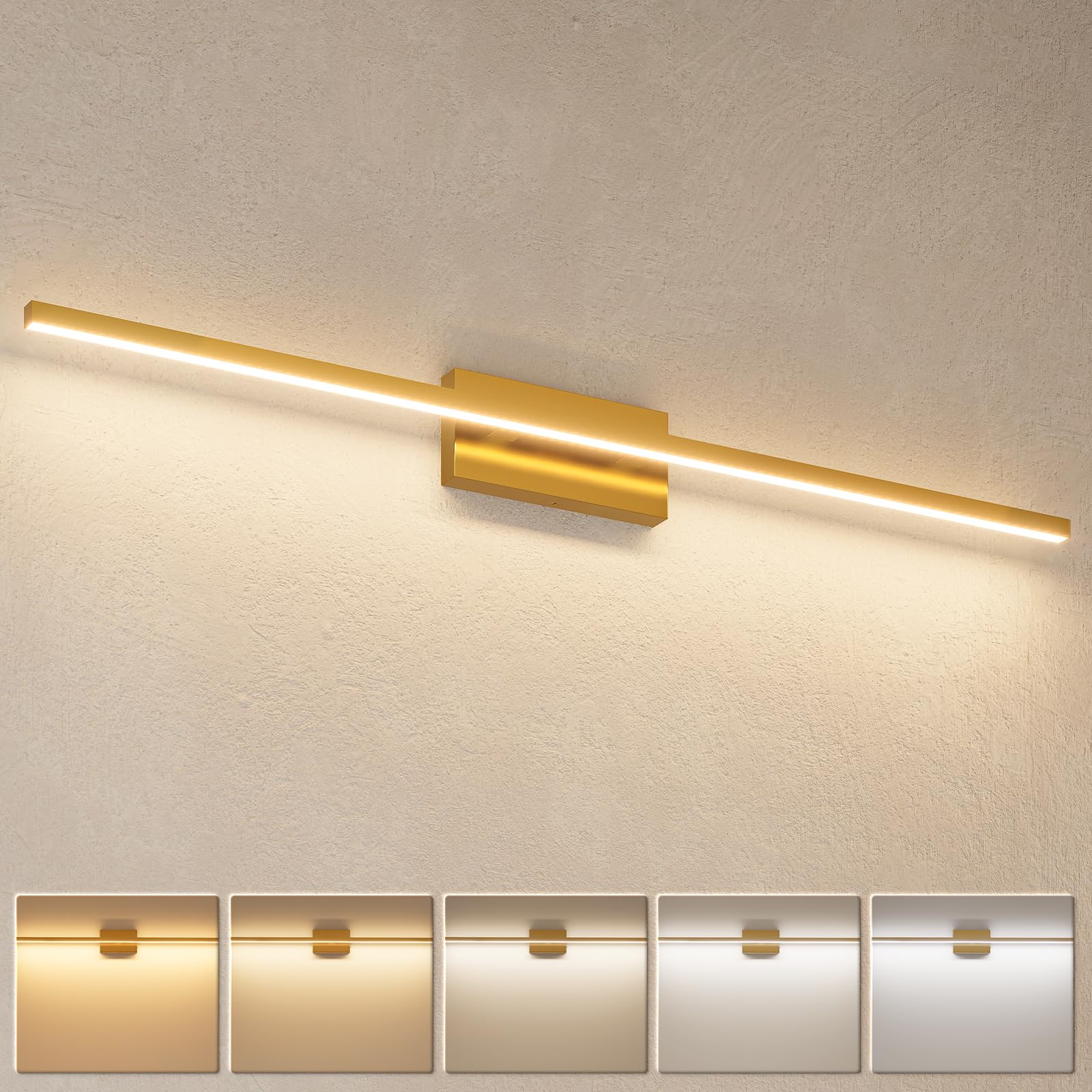 VOLISUN Bathroom Vanity Light 48in Brass LED, 30W Dimmable, 5CCT, Model 2160101ZM, Acrylic Fixture for Mirror Cabinets