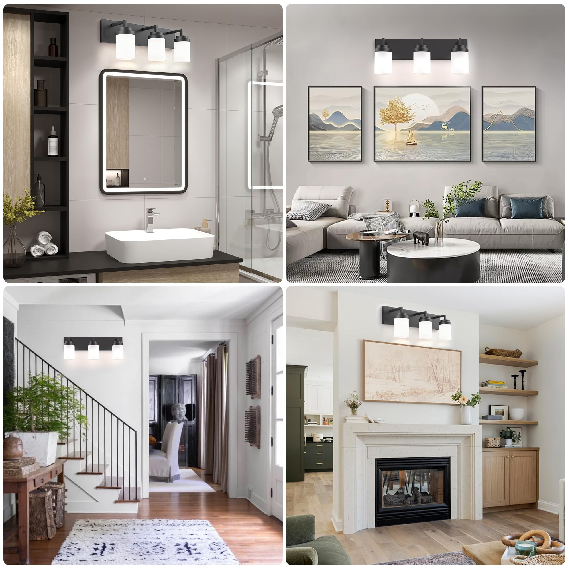 Espird Bathroom Vanity Light  3 Light Matte Black Vanity Light With White Matte Glass Shade  22In Farmhouse Wall Light  Lighting Fixtures Over Mirror For Bathroom/Living Room