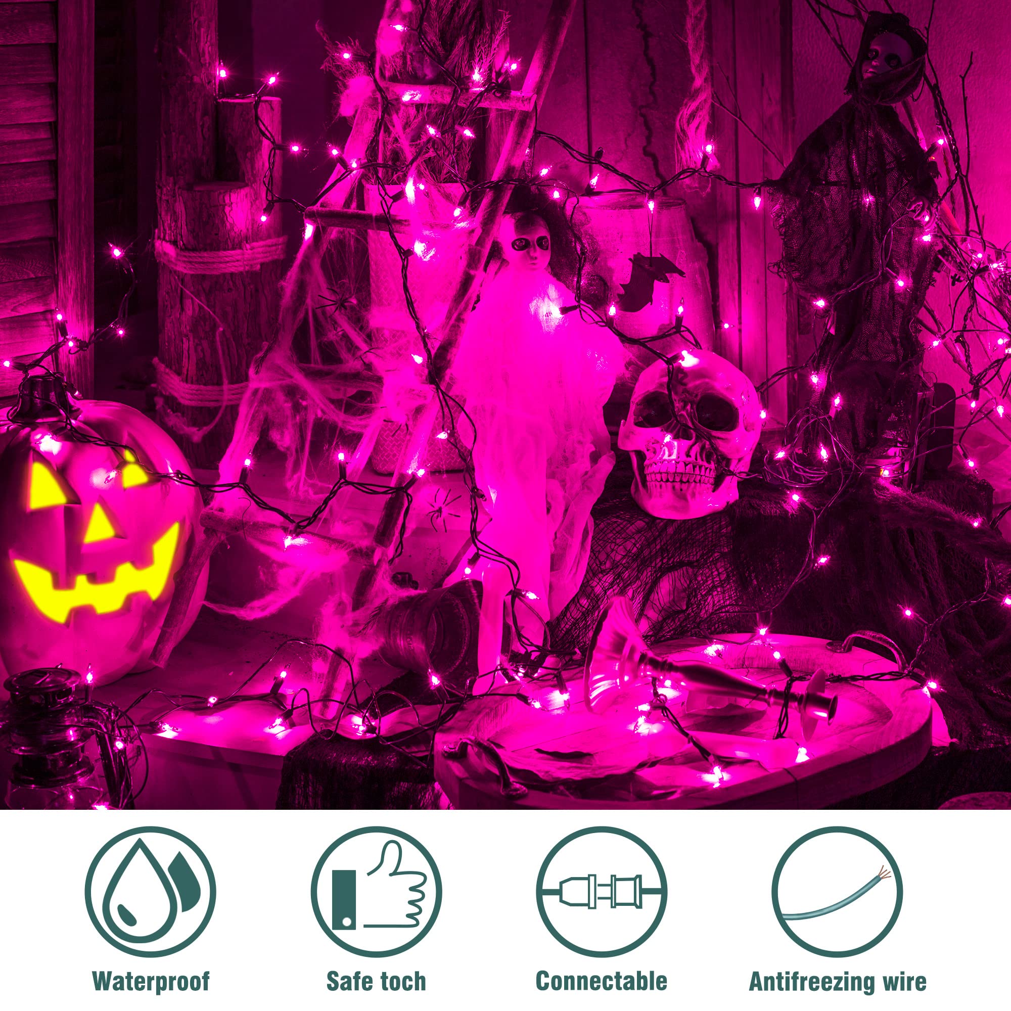 hopolon Mini String Lights, 50 Count, 2 Pack, 13FT Connectable, Purple, Green Wire, Model QX-50-1-M, Indoor/Outdoor Decor