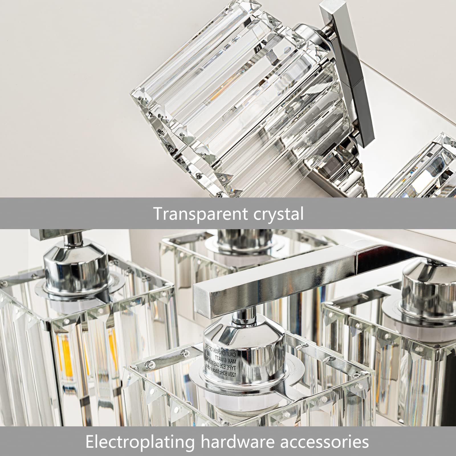 Fdpby Modern Bathroom Vanity Light 4-Lights Modern Chrome Crystal Bathroom Wall Light Bathroom Vanity Light Fixtures